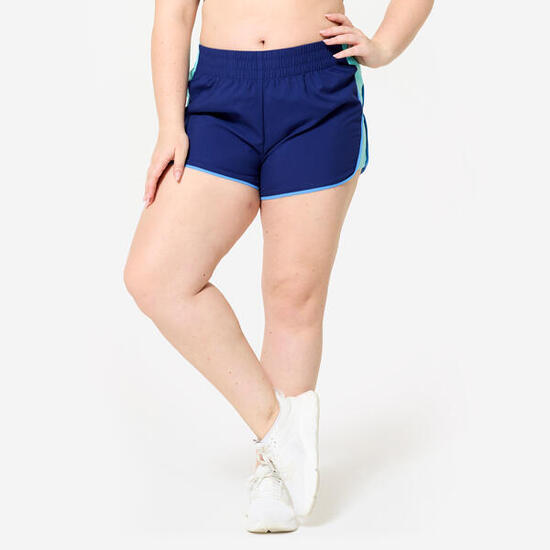 short de fitness court et léger, marine bande bleu turquoise
