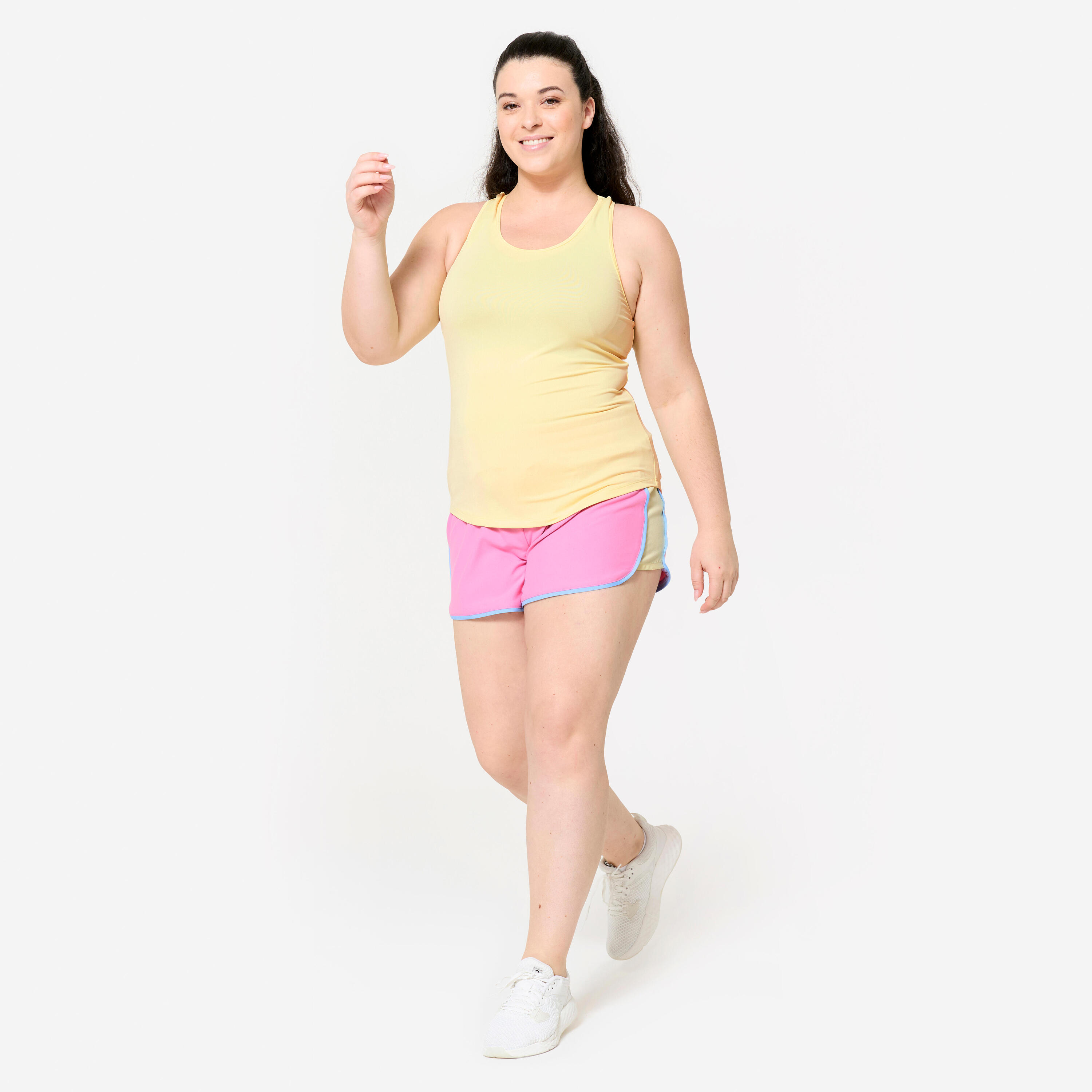 Fitness-Shortshorts kurz und leicht, rosa gelber Streifen 2/4