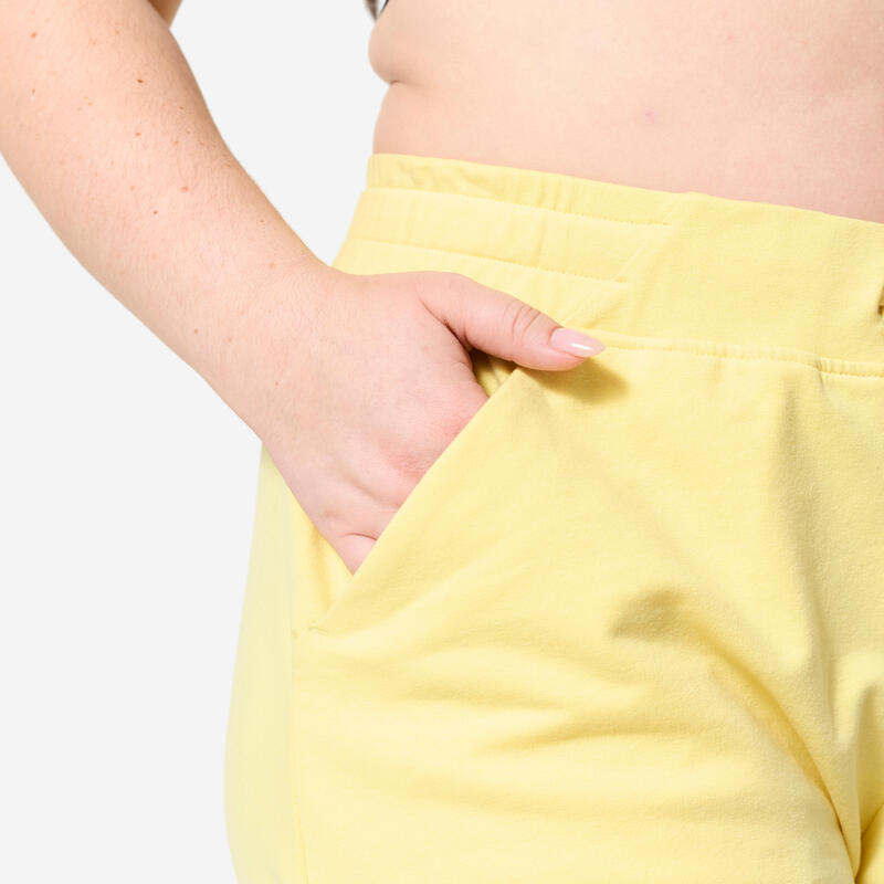 Kadın Cepli Pastel Sarı Spor Şortu - Fitness 