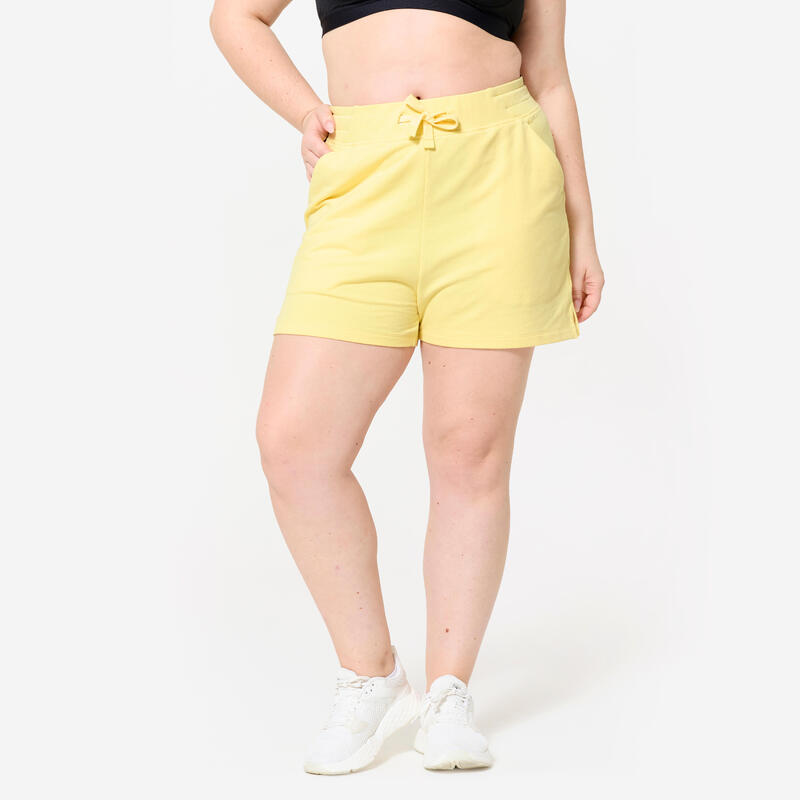 Kadın Cepli Pastel Sarı Spor Şortu - Fitness 