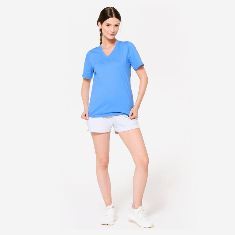 Women's V-Neck Cotton Fitness T-Shirt - Blue