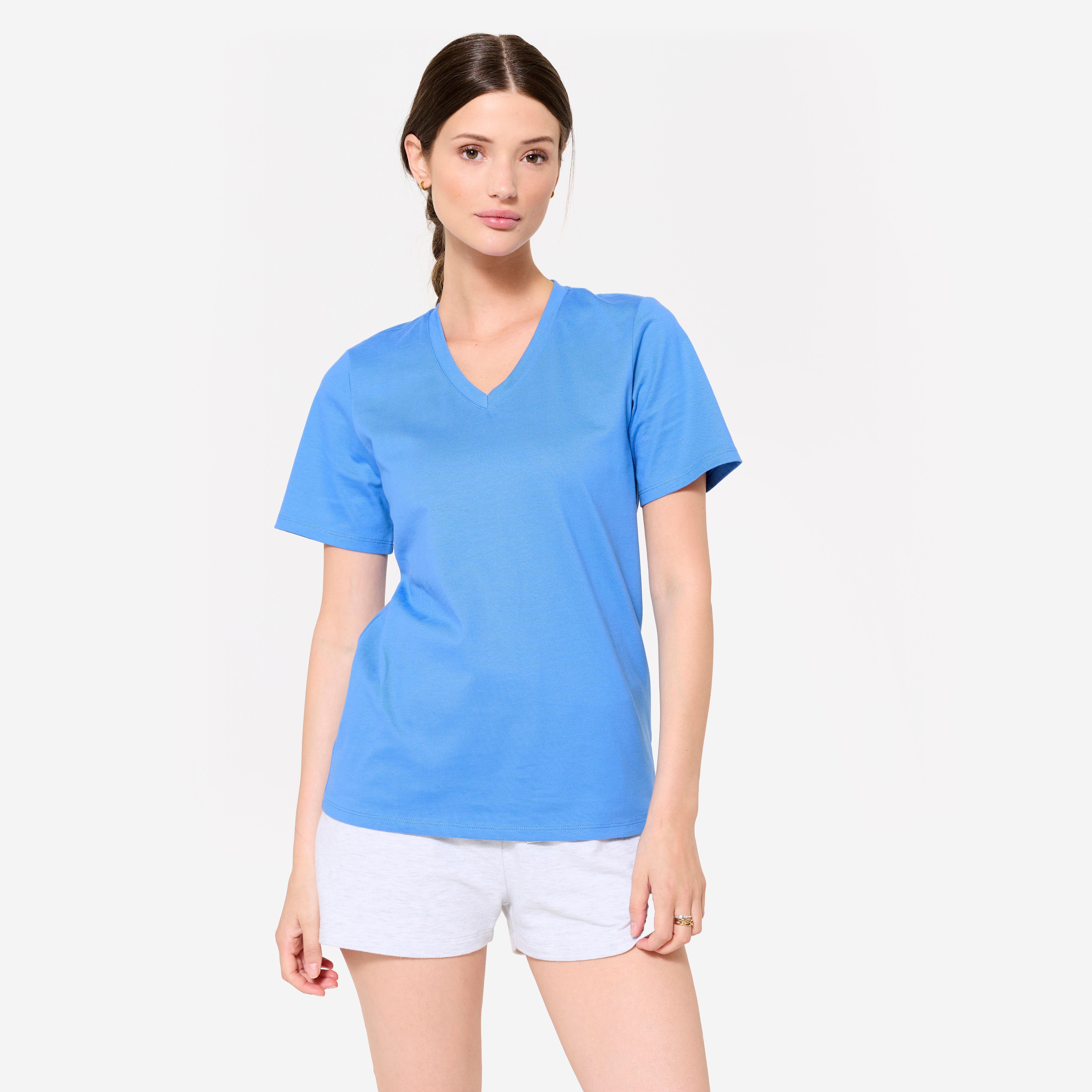 Women's V-Neck Cotton Fitness T-Shirt - Blue
