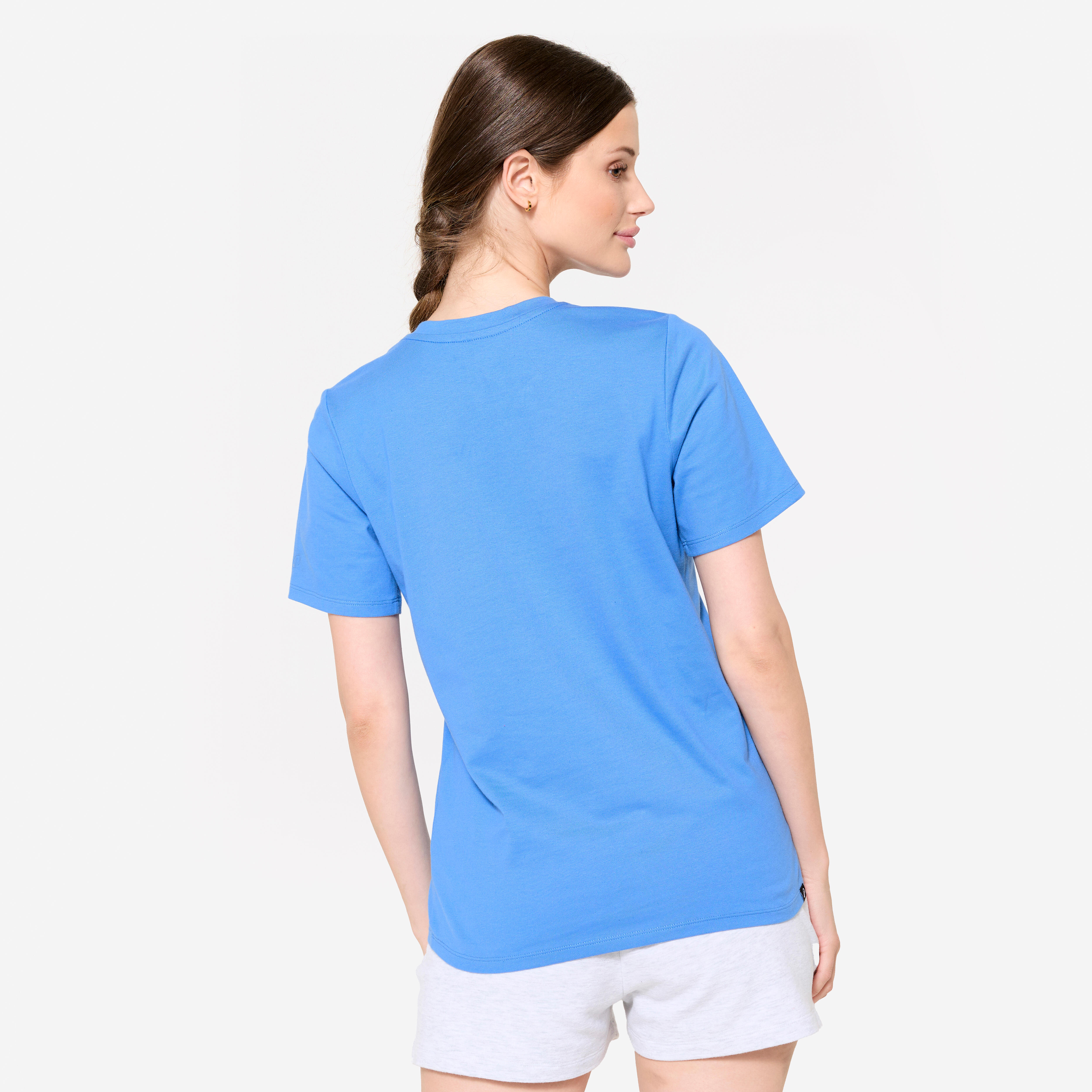 Women's V-Neck Cotton Fitness T-Shirt - Blue - DOMYOS