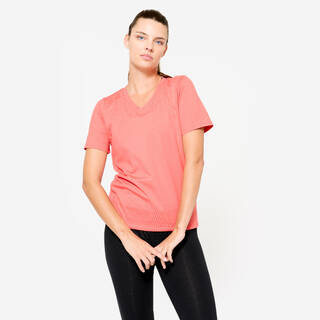 Women's V-Neck Cotton Fitness T-Shirt 500 - Pomelo Pink