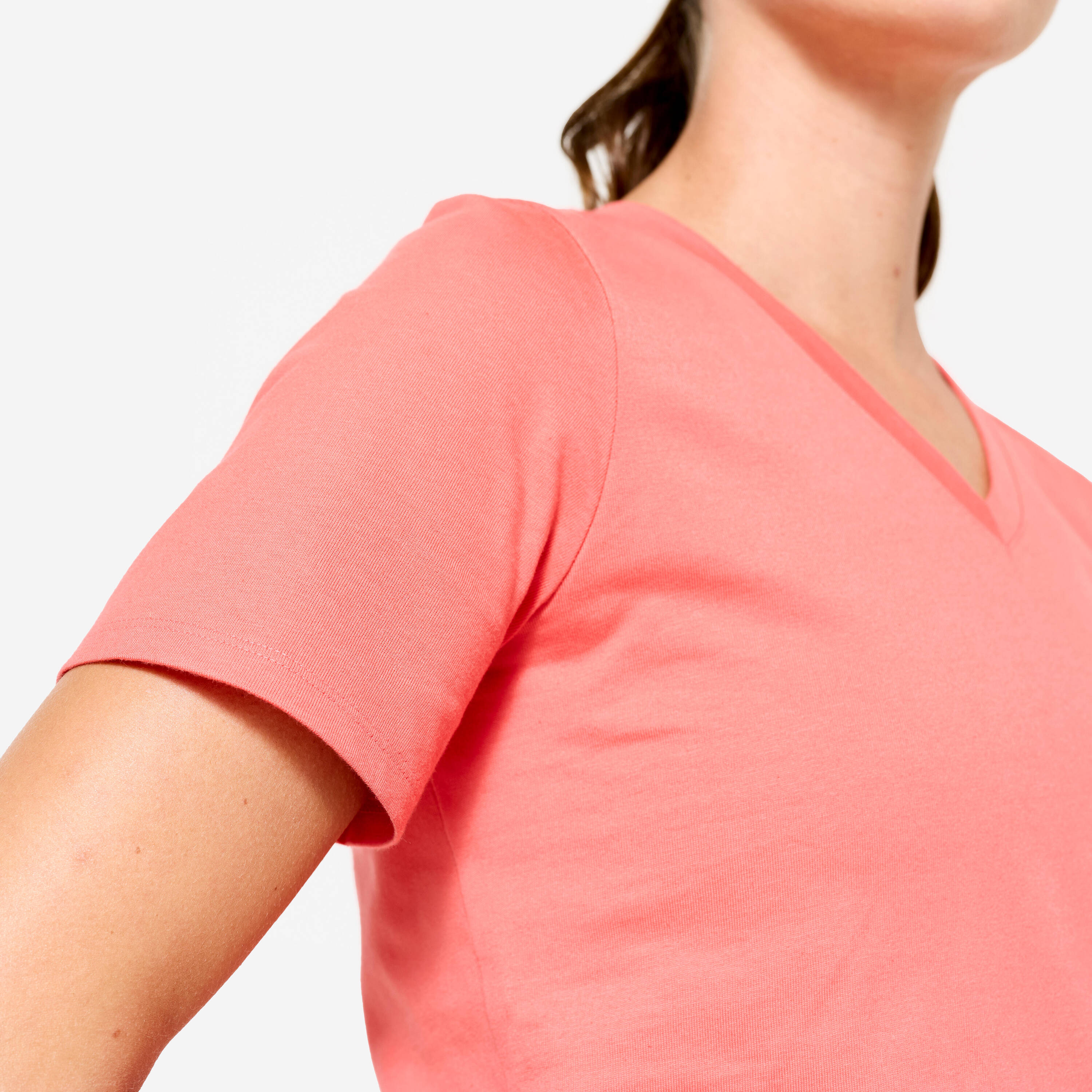 Women's V-Neck Cotton Fitness T-Shirt 500 - Pomelo Pink -  5