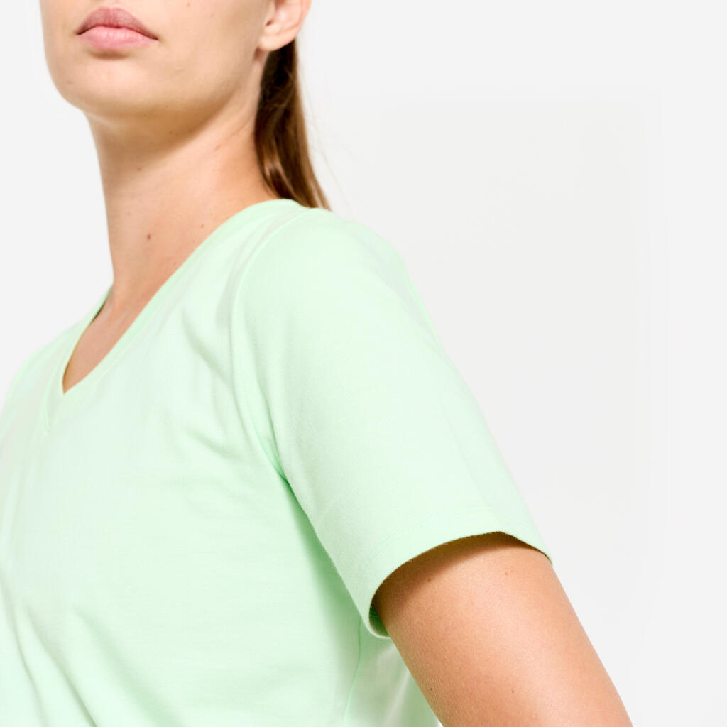 T-shirt col V fitness en coton femme, rose