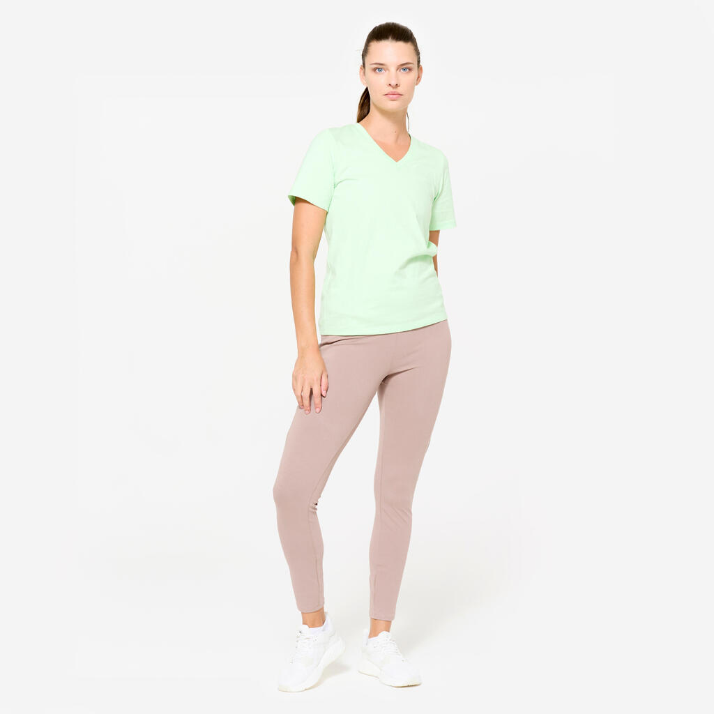 T-shirt col V fitness en coton femme, rose
