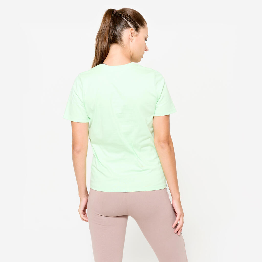 T-shirt col V fitness en coton femme, rose