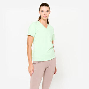 Camiseta Fitness Mujer Verde Sorbete Algodón Cuello Pico