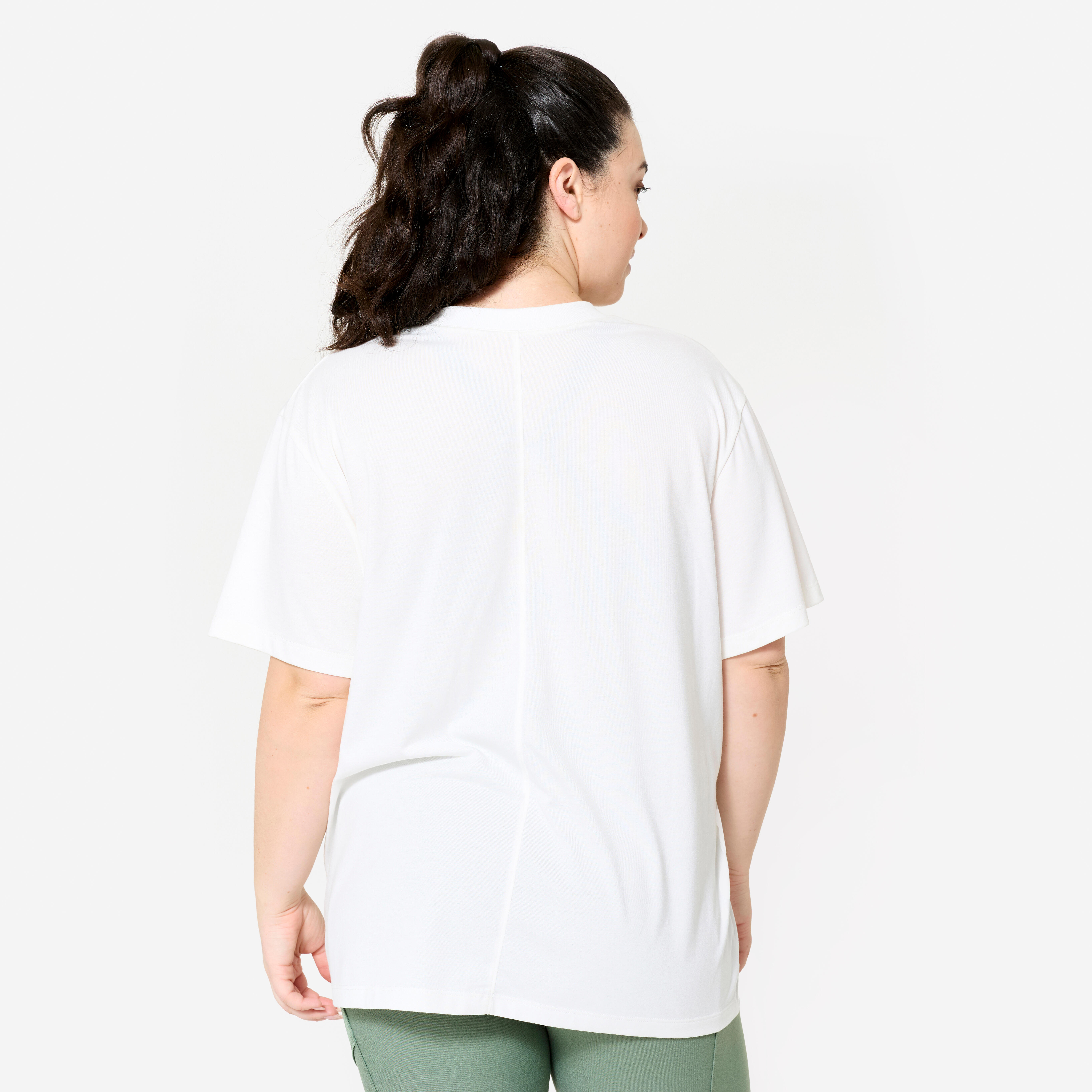 Playera de fitness oversize de algodón blanca para mujer Decathlon