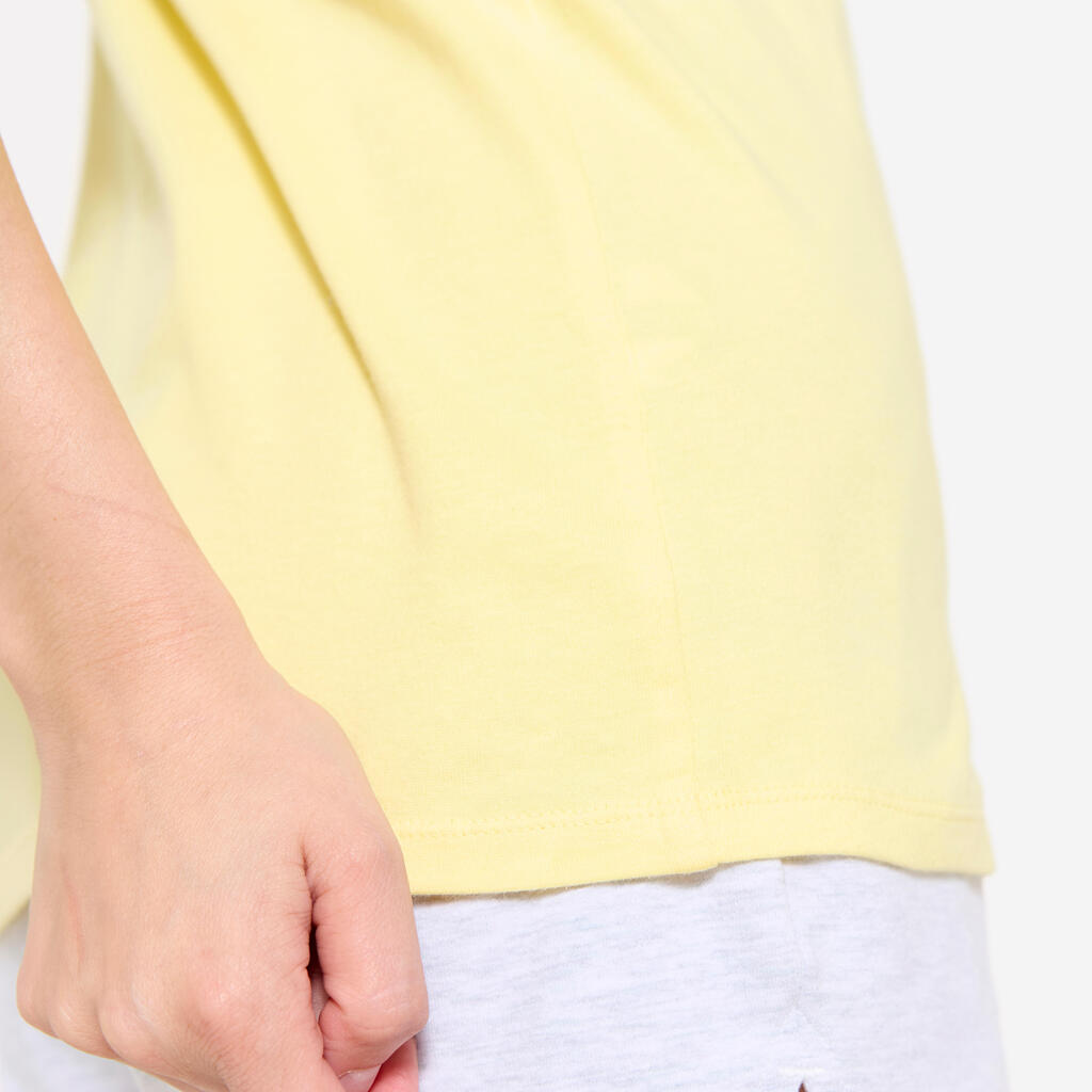 Tee-shirt en coton col rond femme, jaune pastel