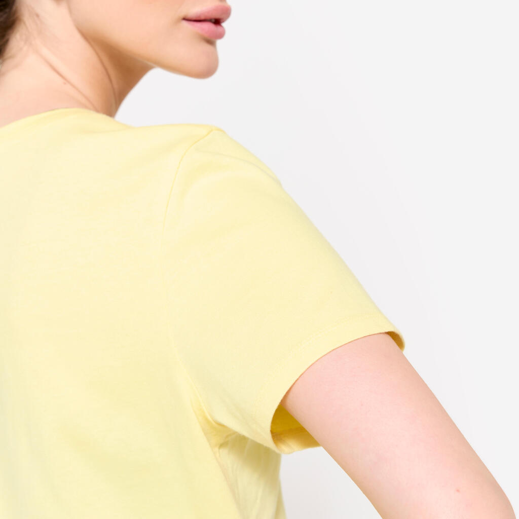 Tee-shirt en coton col rond femme, jaune pastel
