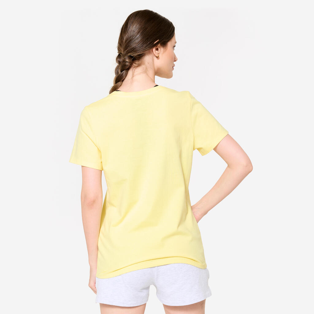Tee-shirt en coton col rond femme, jaune pastel