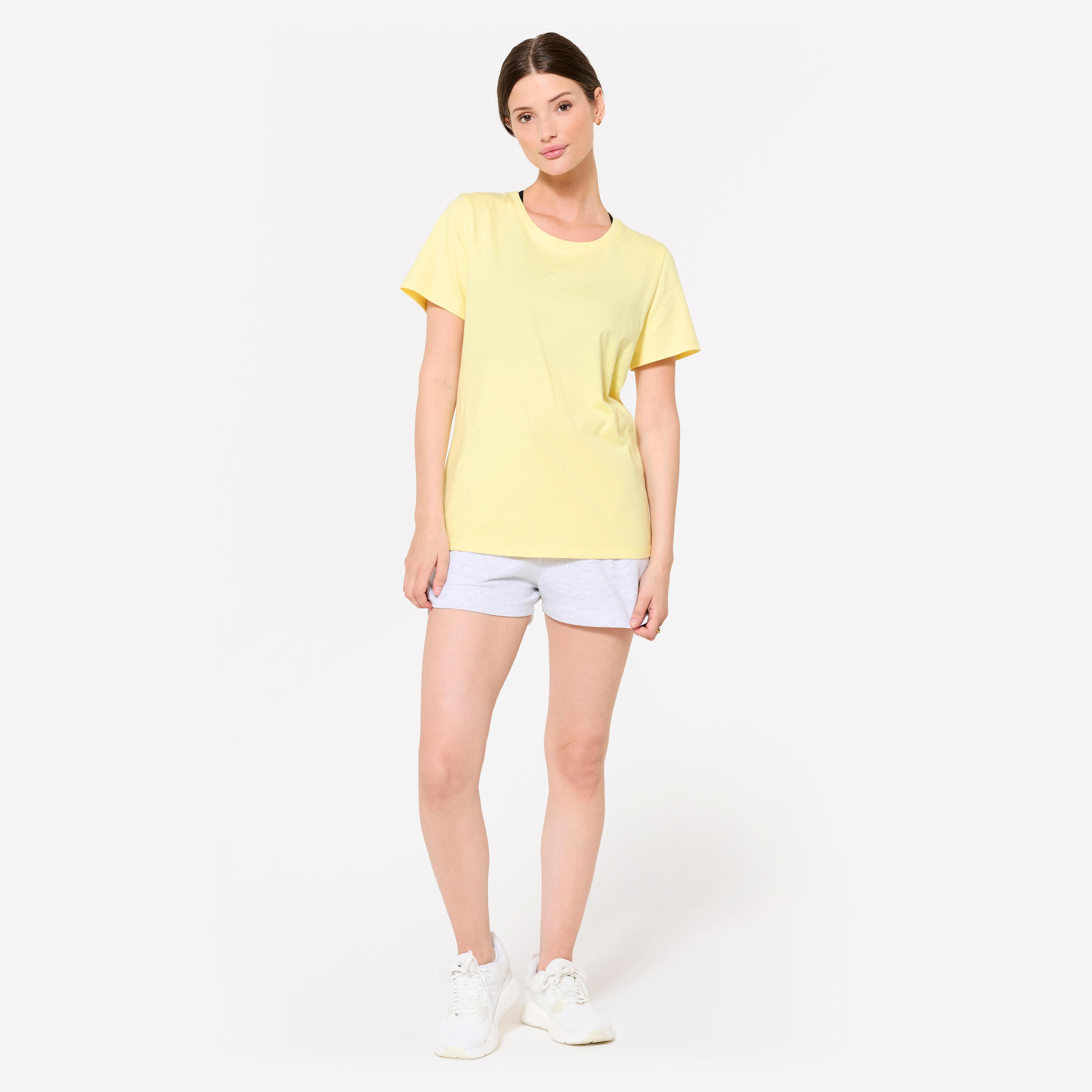 Tee-shirt en coton col rond femme, jaune pastel 2/6
