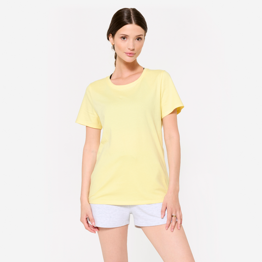 Tee-shirt en coton col rond femme, jaune pastel