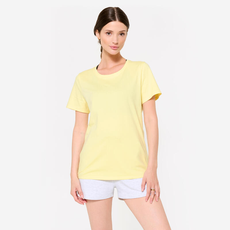 T-shirt fitness femme, jaune pastel