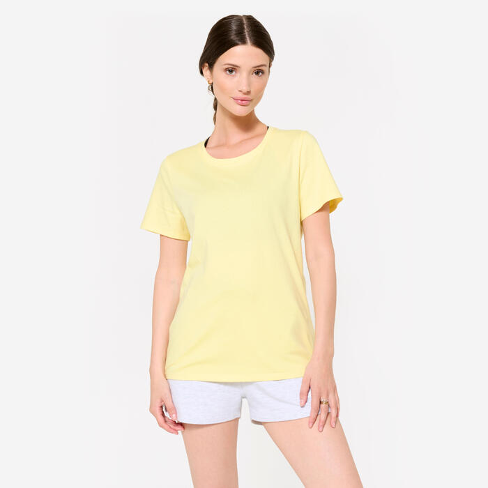 Women's Crew Neck Cotton T-Shirt Pastel Yellow