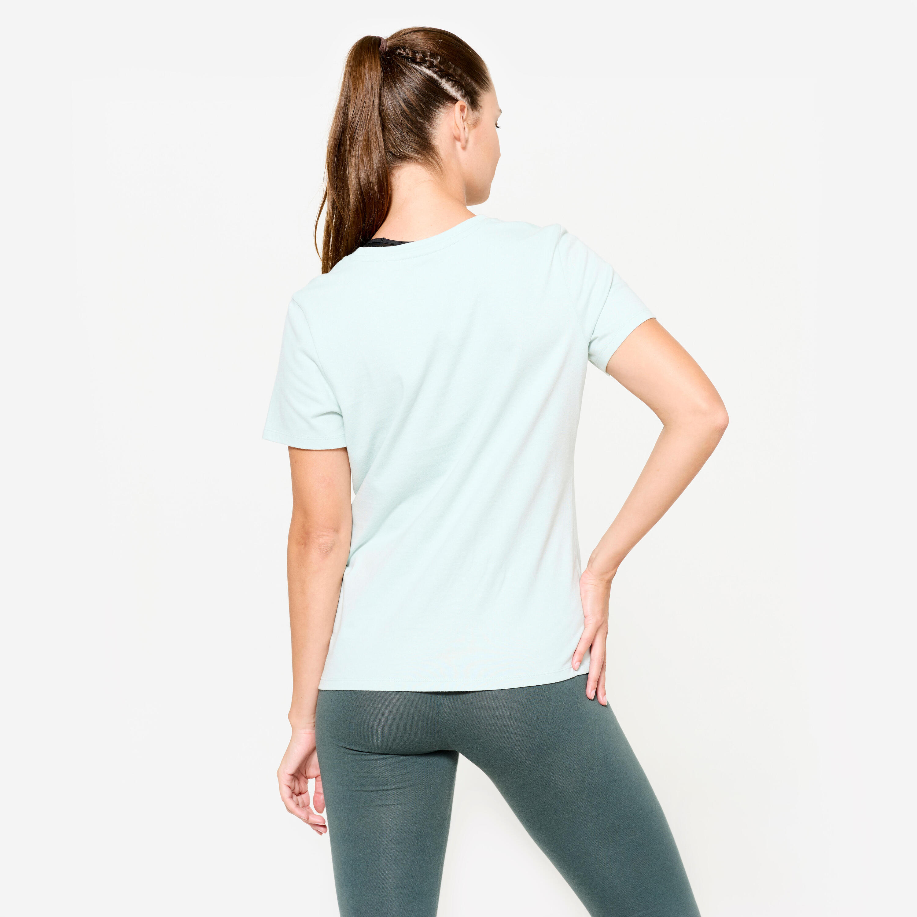 T-shirt donna palestra regular fit cotone verde acqua 4/6