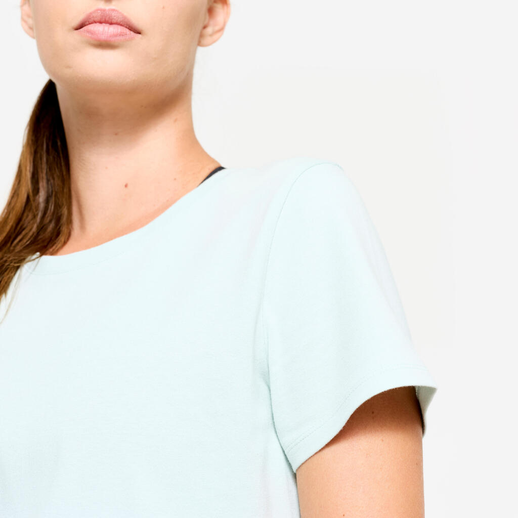 Tee-shirt en coton col rond femme, jaune pastel