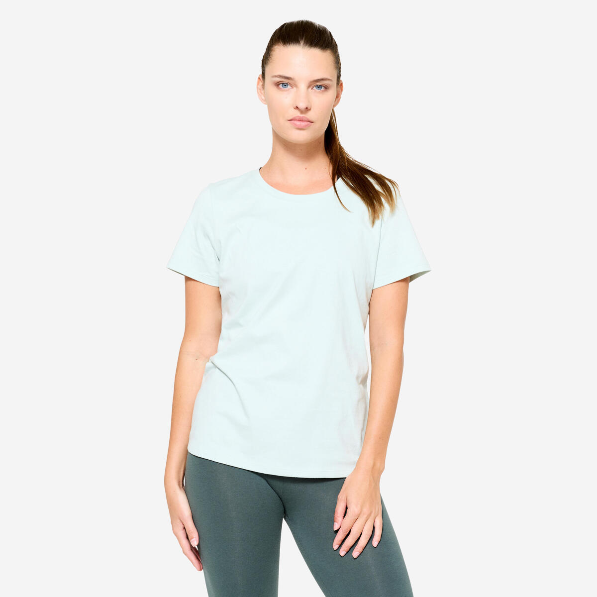 Tee-shirt en coton col rond femme, vert clair