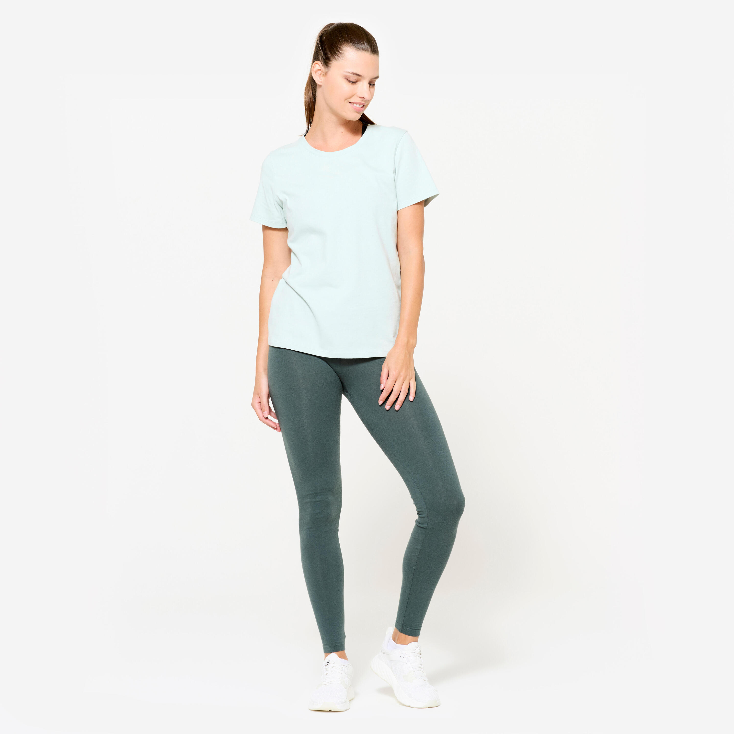 T-shirt donna palestra regular fit cotone verde chiaro 2/6