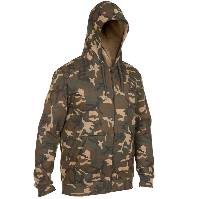 300 Camouflage Hunting Sweatshirt with Zip - woodland green - Decathlon