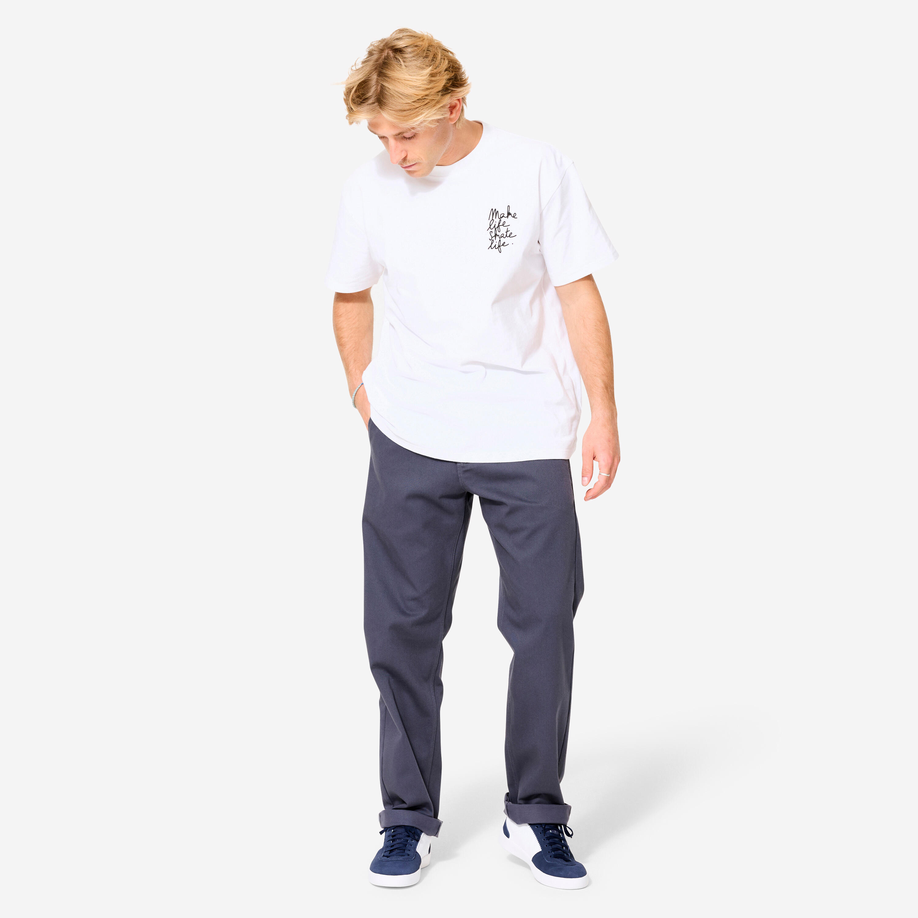 DECATHLON Skateboardové nohavice chino CN500 Heavy sivé L