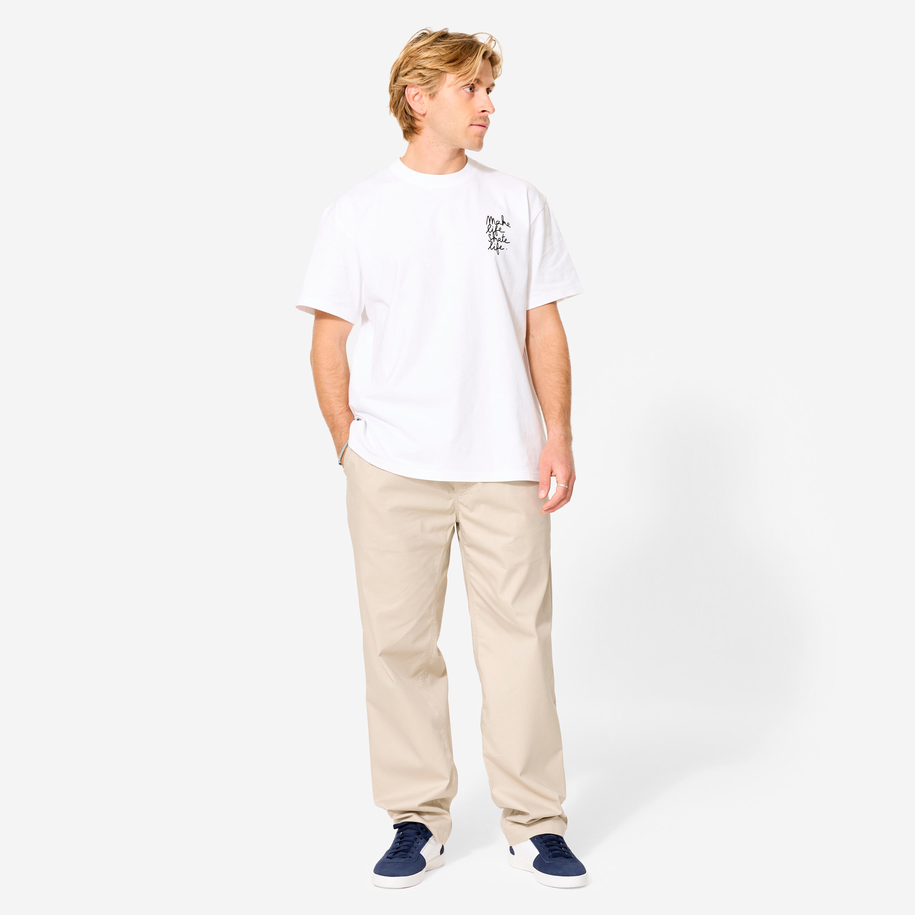 DECATHLON Skateboardové tričko TS500 s krátkym rukávom biele M