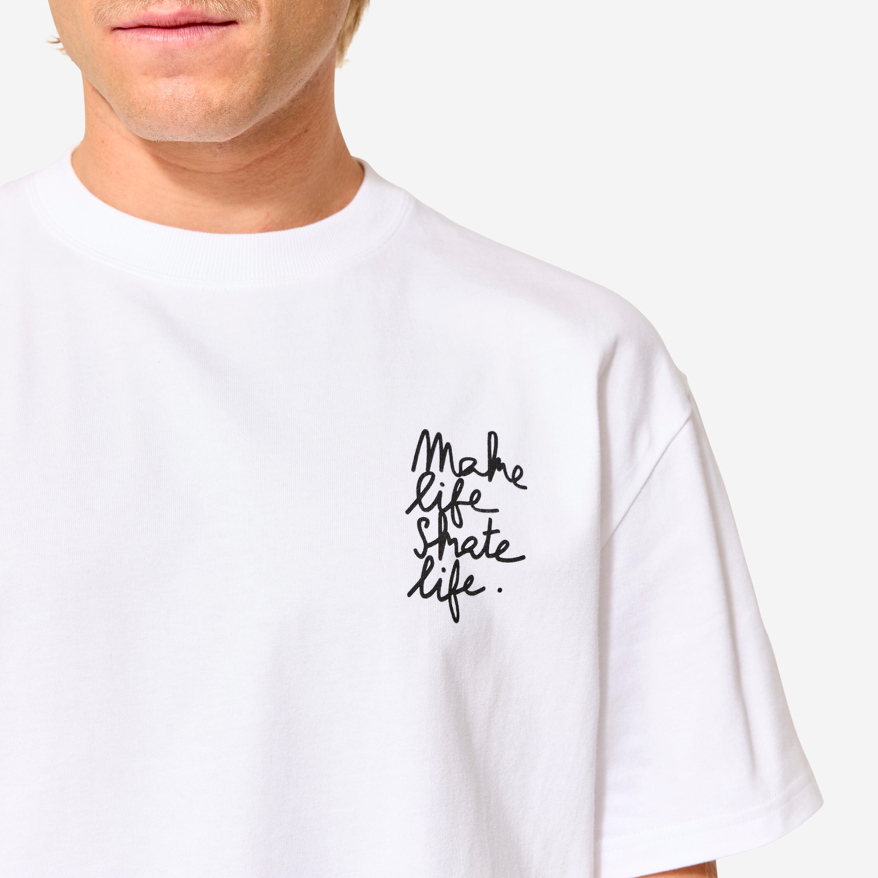 Short-sleeved T-shirt TS500 - White, with Make Life Skate Life 4/18