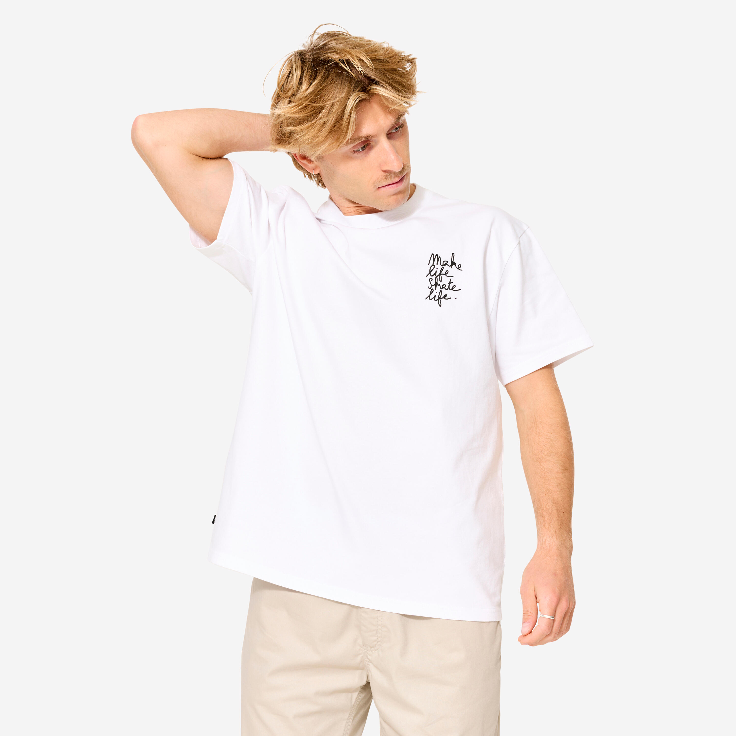 Short-sleeved T-shirt TS500 - White, with Make Life Skate Life 2/18