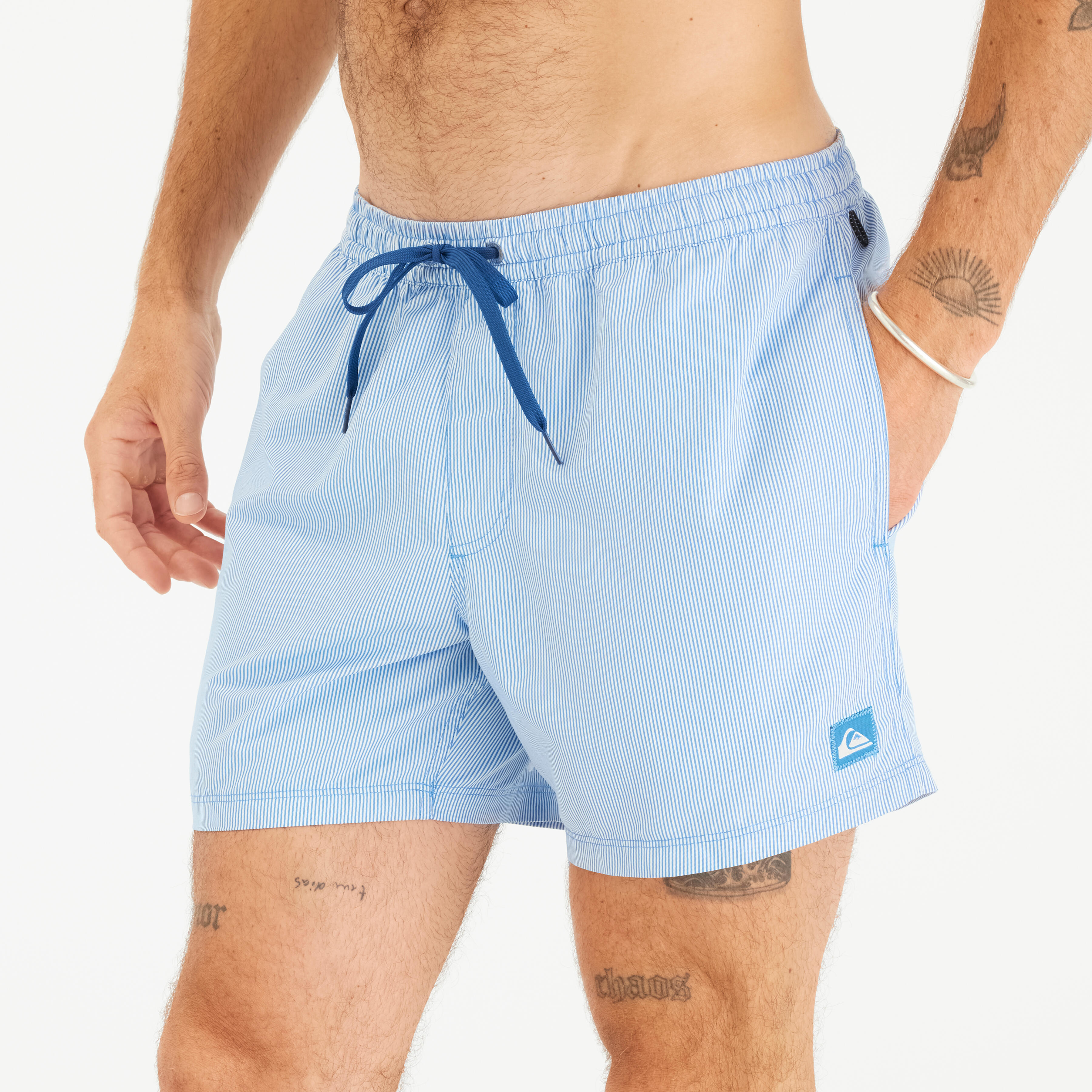 Șort de baie scurt surf 15\' Quiksilver Volley deluxe cu dungi Albastru Bărbați