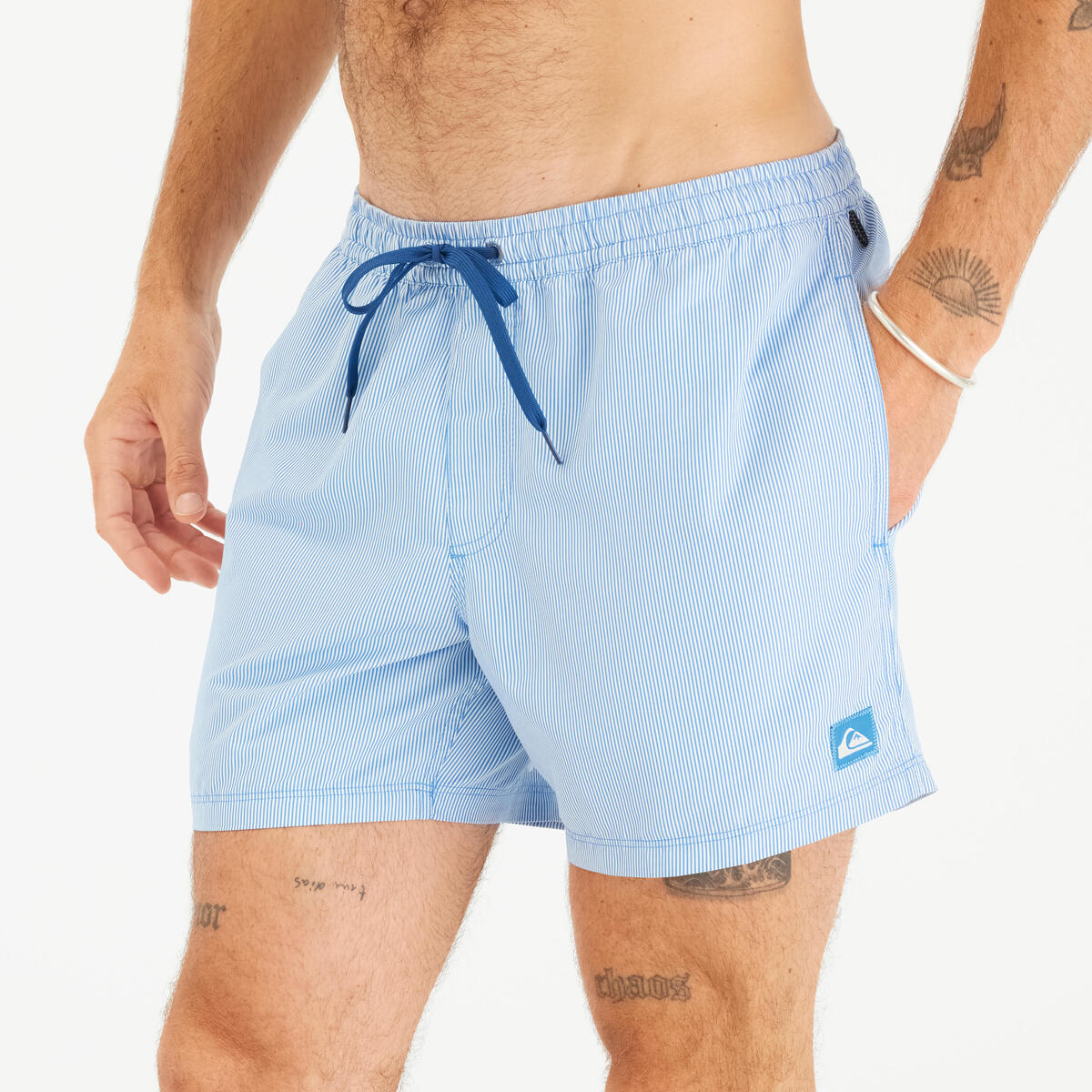 Short de bain surf court 15' homme Quiksilver - Volley deluxe rayé bleu