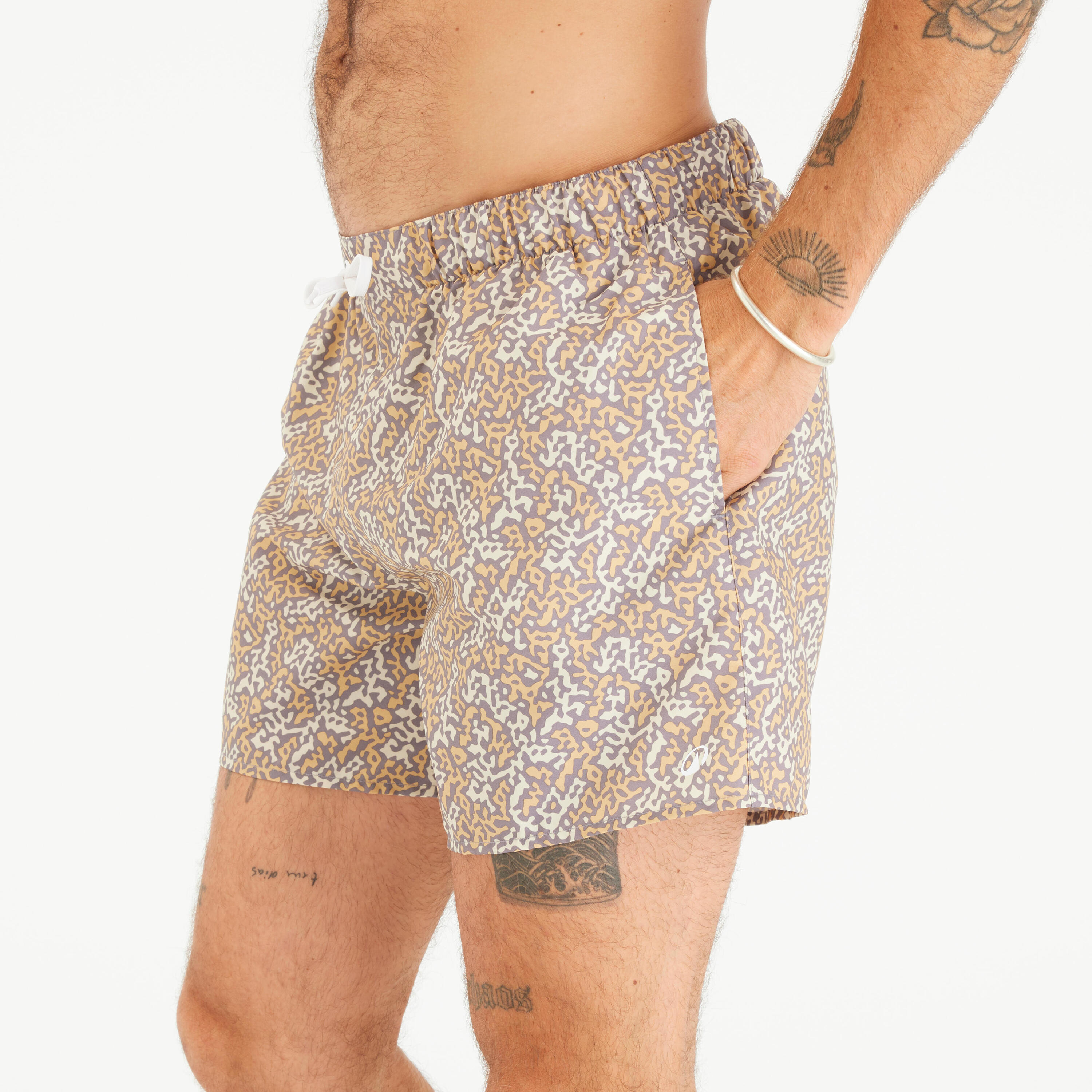 Short de bain surf 100 Court 15" Homme - Camorail Gris cendré 3/4