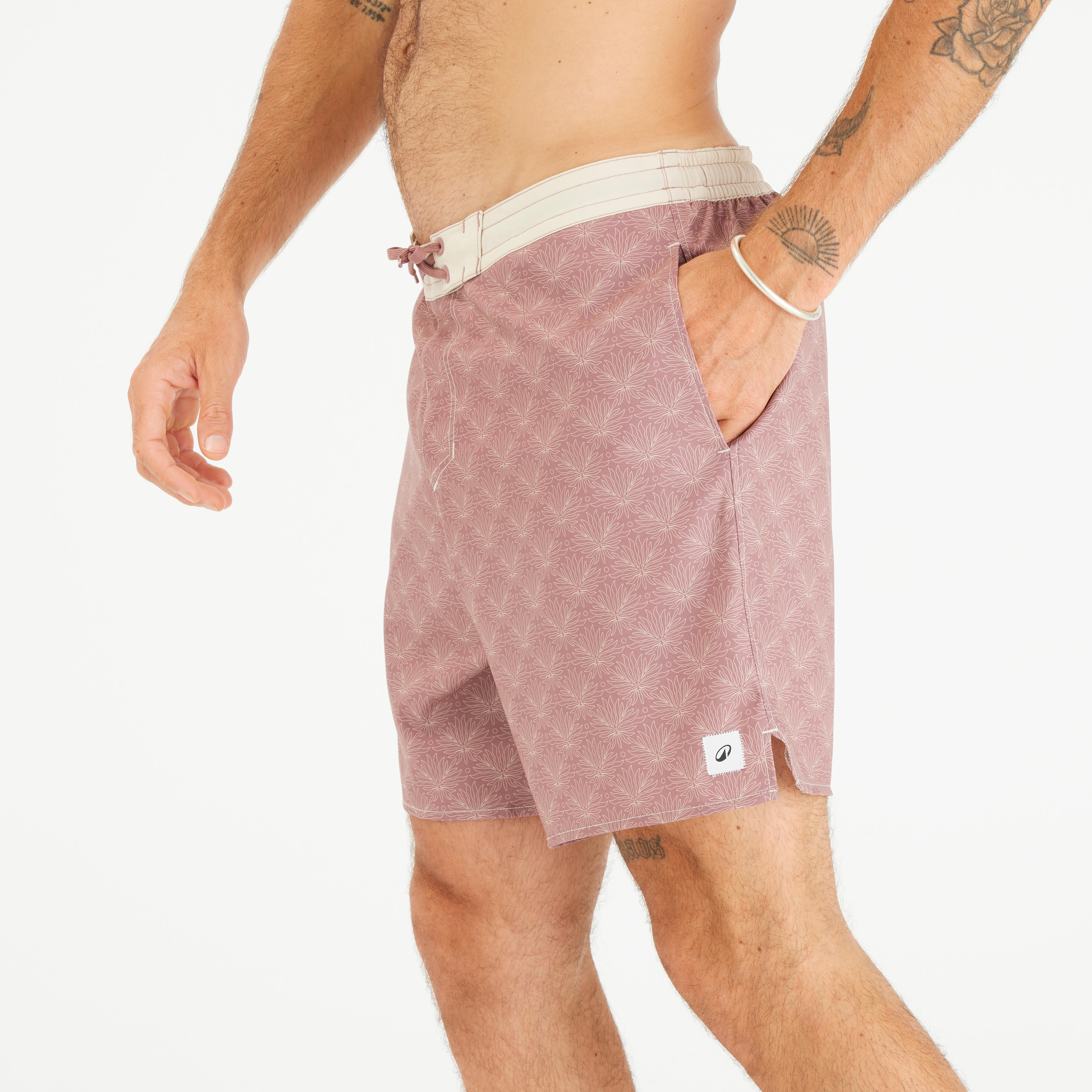 Men’s Swim Shorts Surf 100 18" Long - Palmer Mole Pink