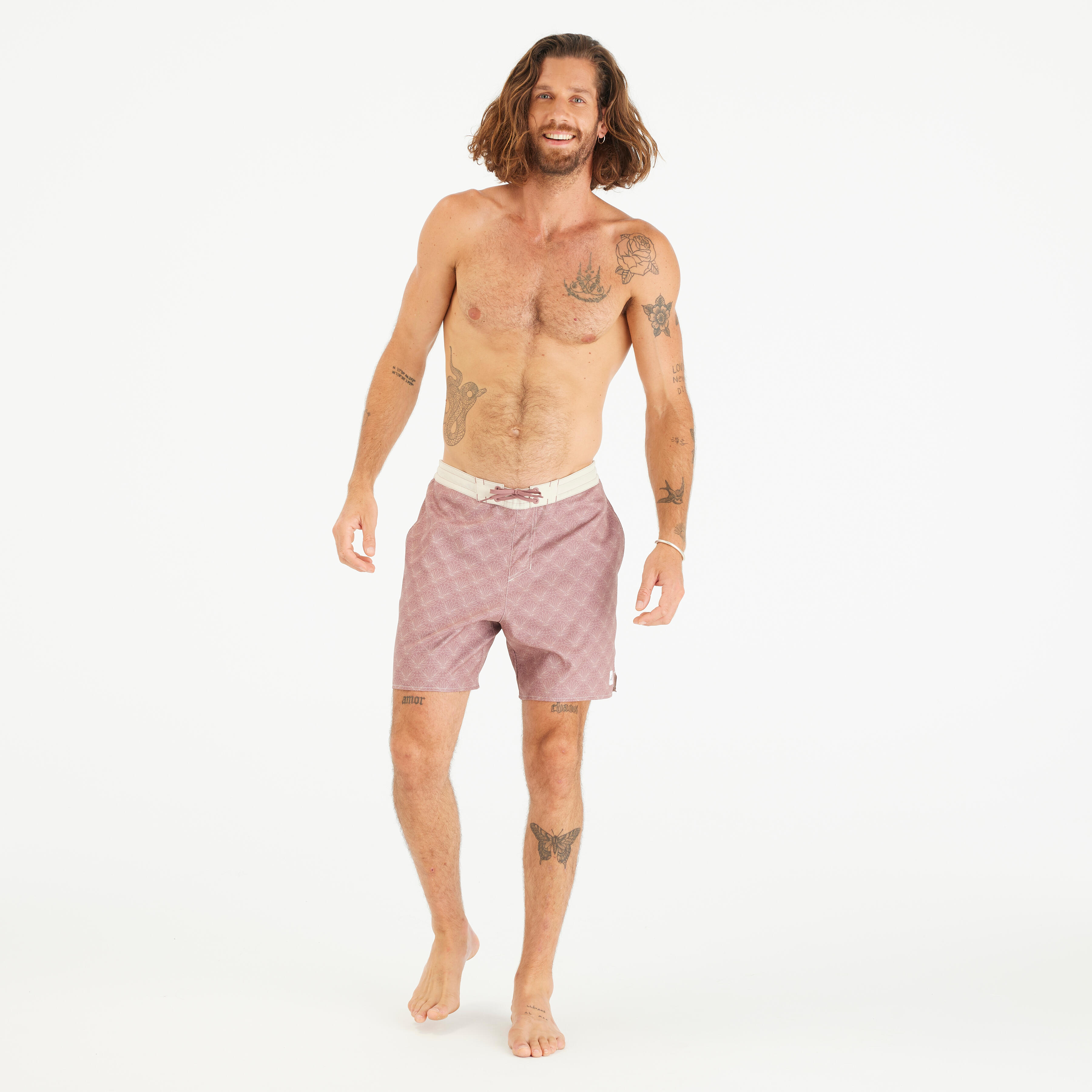 Men’s Swim Shorts Surf 100 18" Long - Palmer Mole Pink
