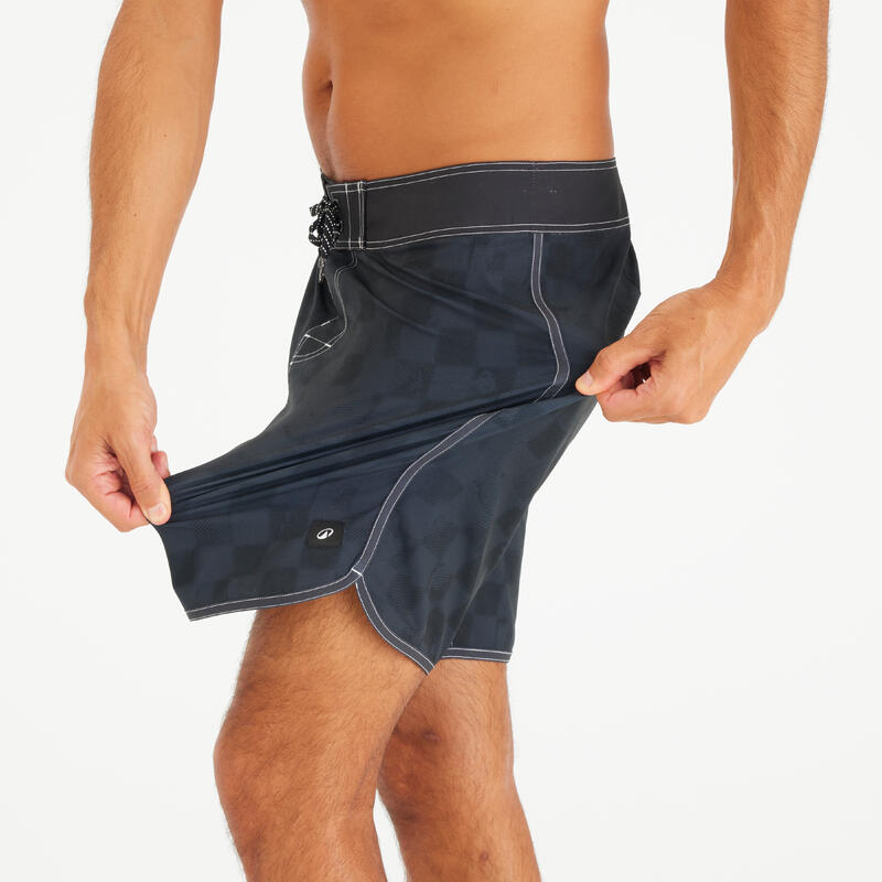 Erkek Orta 18" Deniz Şortu/Boardshort - Siyah - Desenli - 500
