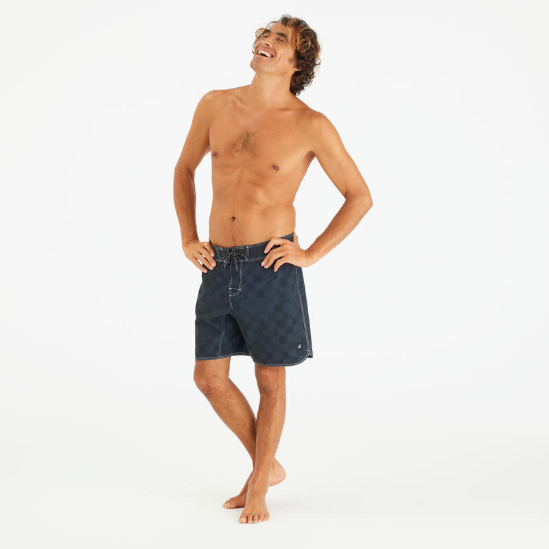 Erkek Orta 18" Deniz Şortu/Boardshort - Siyah - Desenli - 500