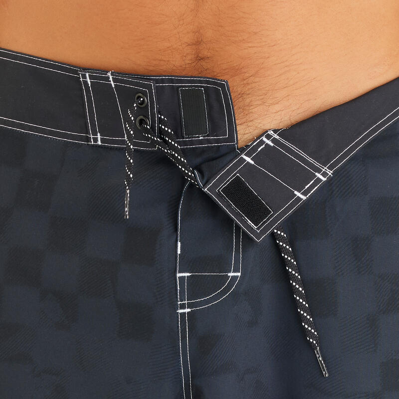 Erkek Orta 18" Deniz Şortu/Boardshort - Siyah - Desenli - 500