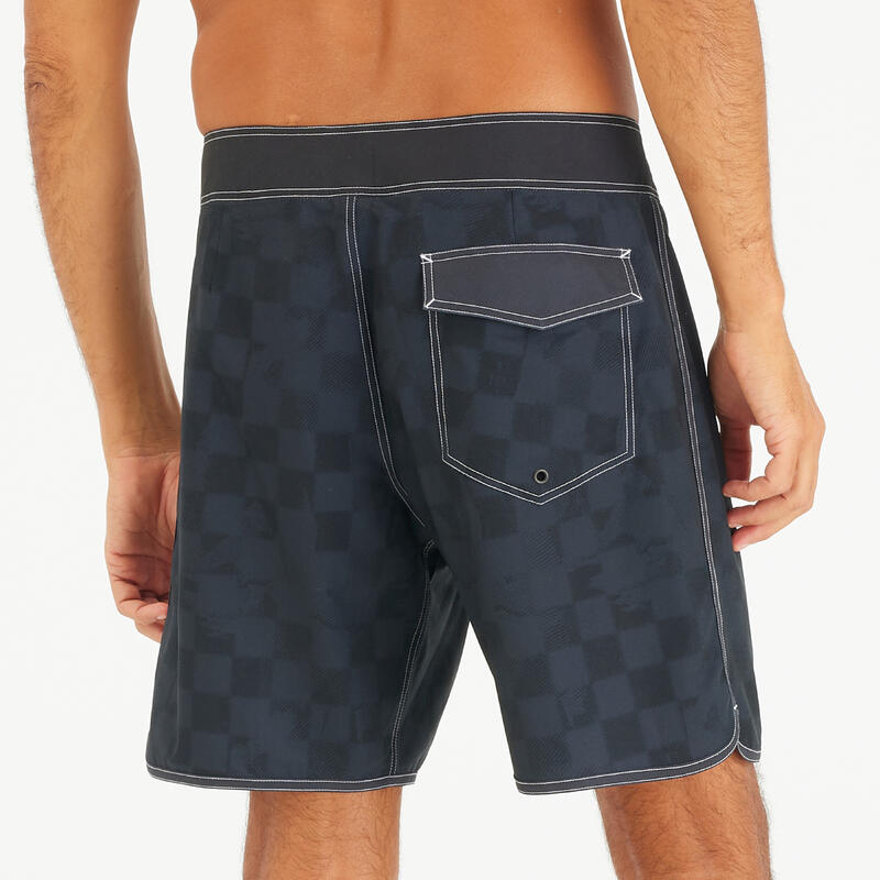 Erkek Orta 18" Deniz Şortu/Boardshort - Siyah - Desenli - 500
