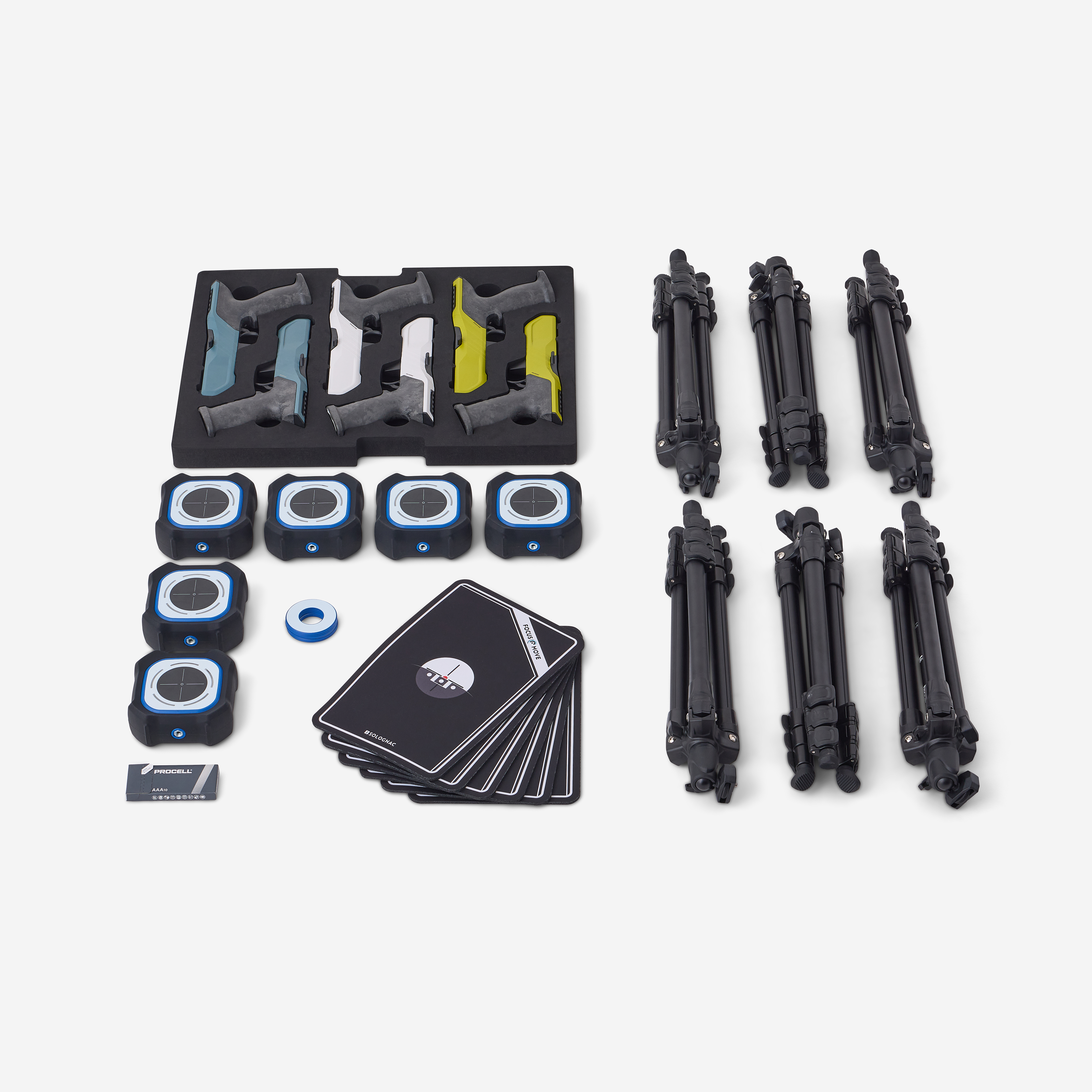 Pack tir laser avec 6 pistolets, 6 cibles, 6 trepieds, 6 tapis de tir et valise - Tir sportif - Decathlon- Clubs - Entreprises - Collectivités - Associations