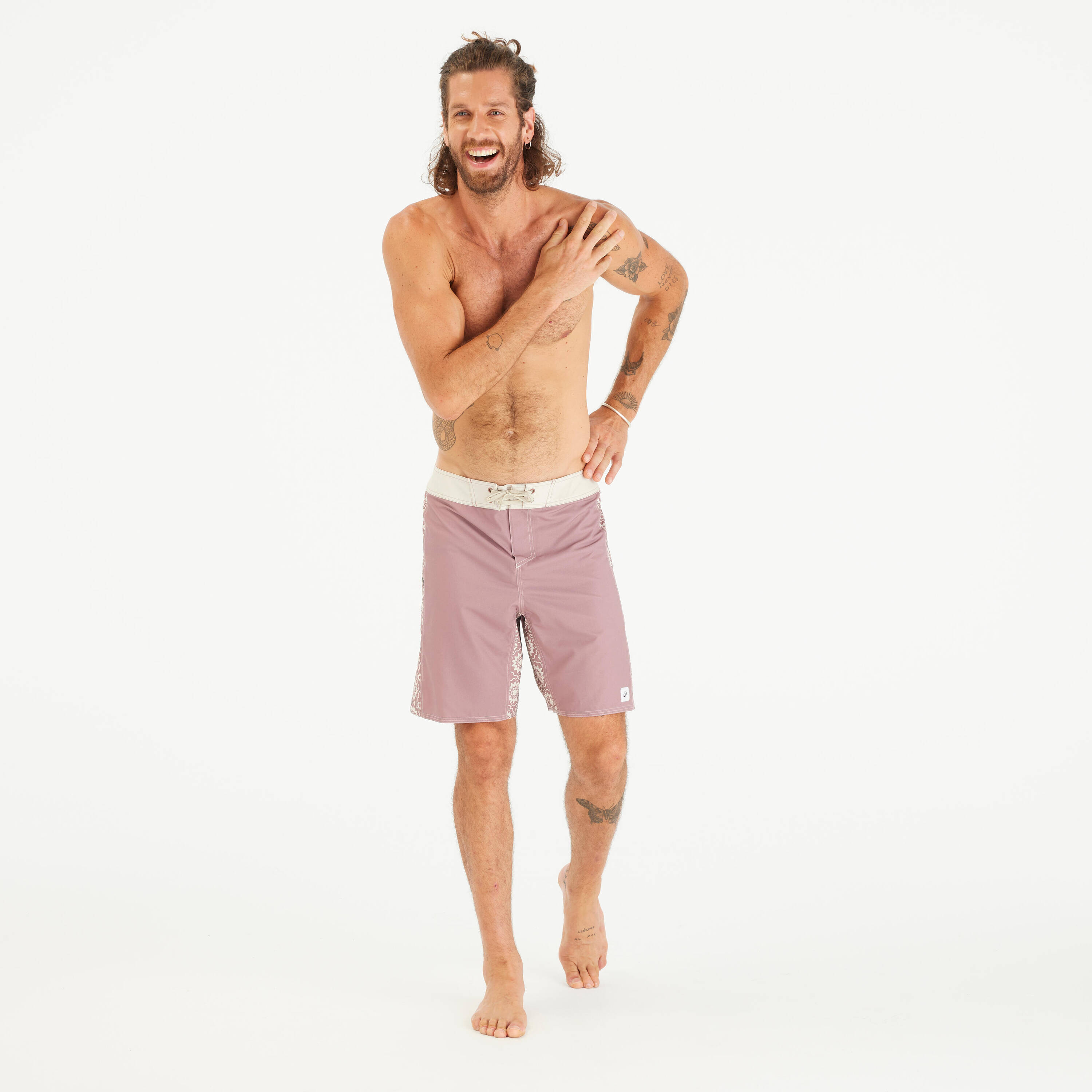 Men’s Boardshorts Surf 500 Long 19"- Arch Esawira Taupe Pink -  2