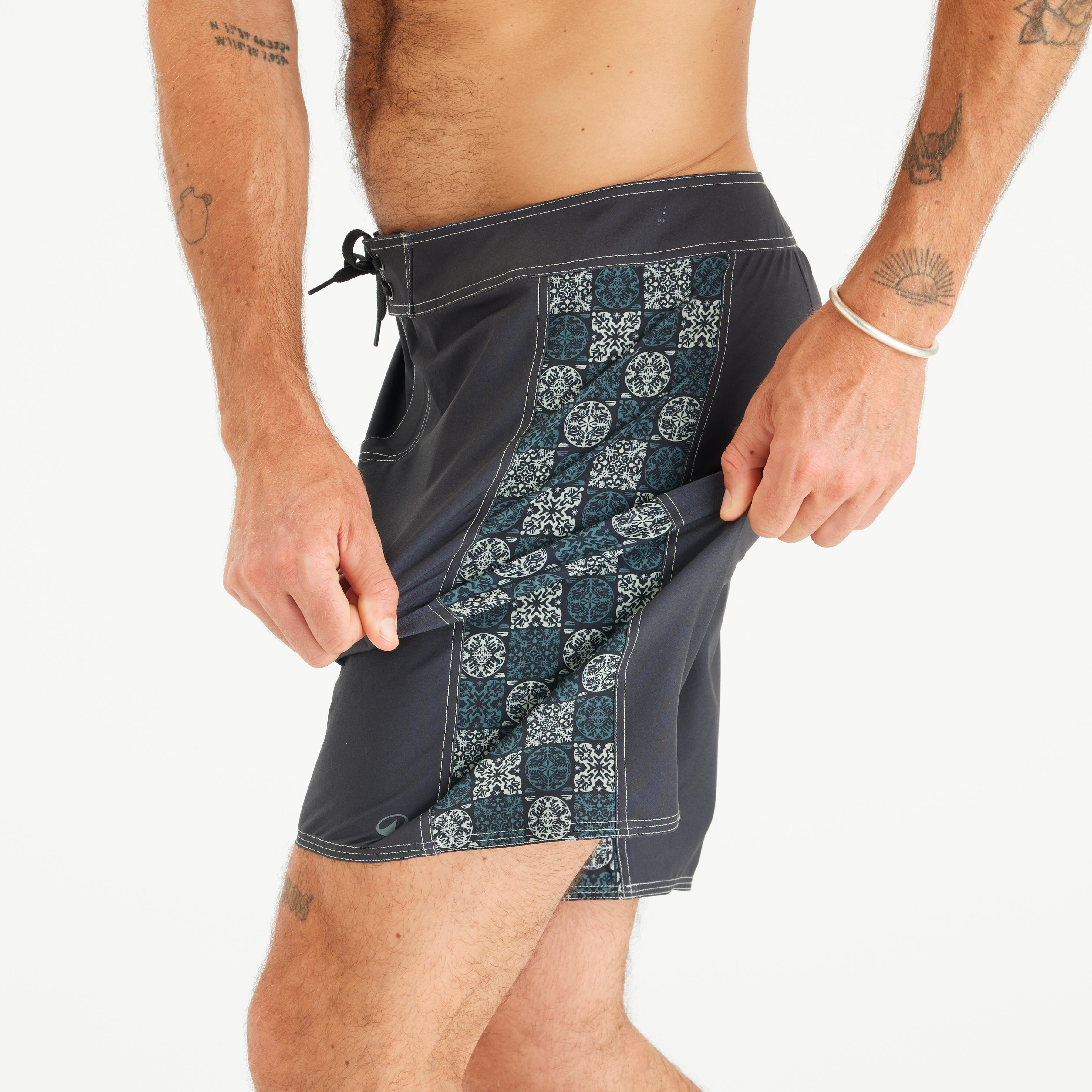 Men’s Boardshorts Surf 500 19" Long - Arch Taow Black