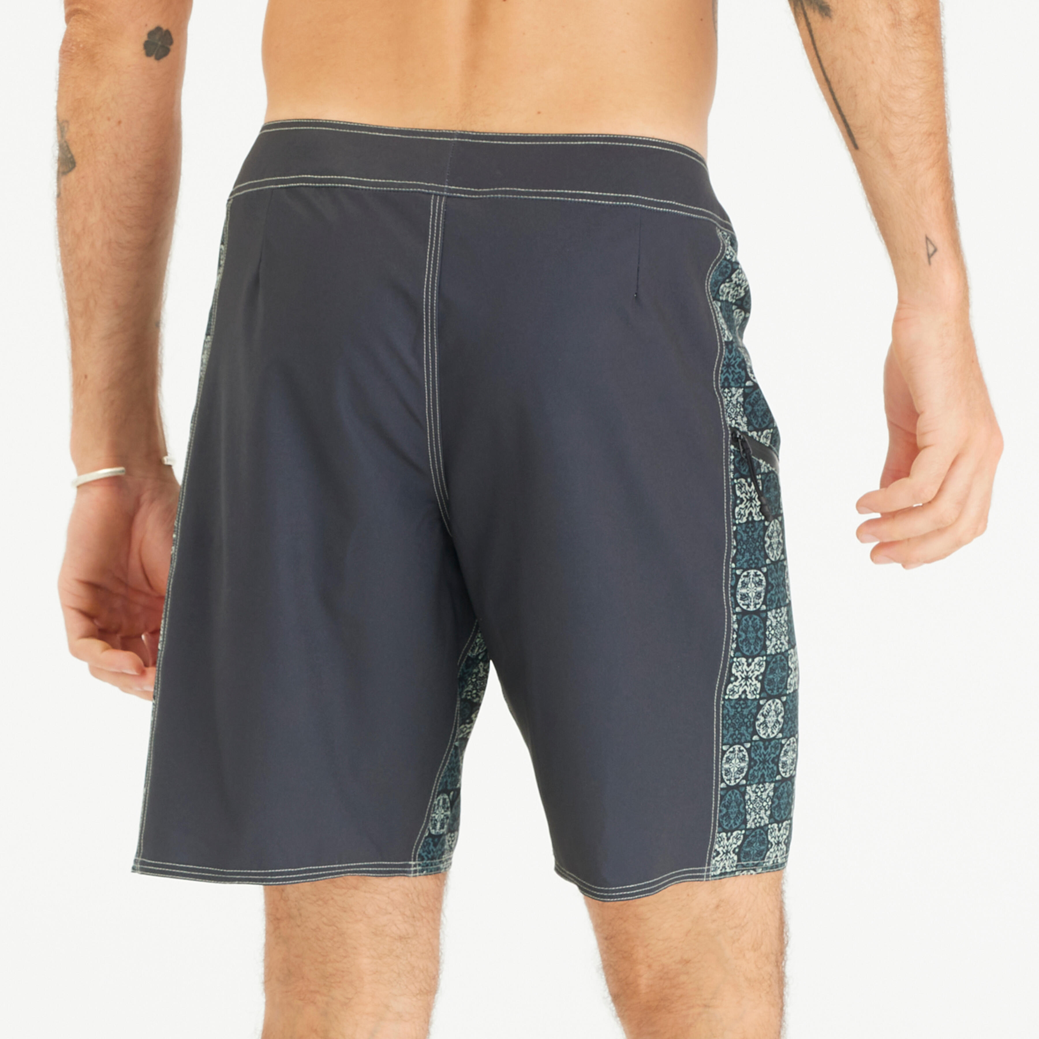 Men’s Boardshorts Surf 500 19" Long - Arch Taow Black