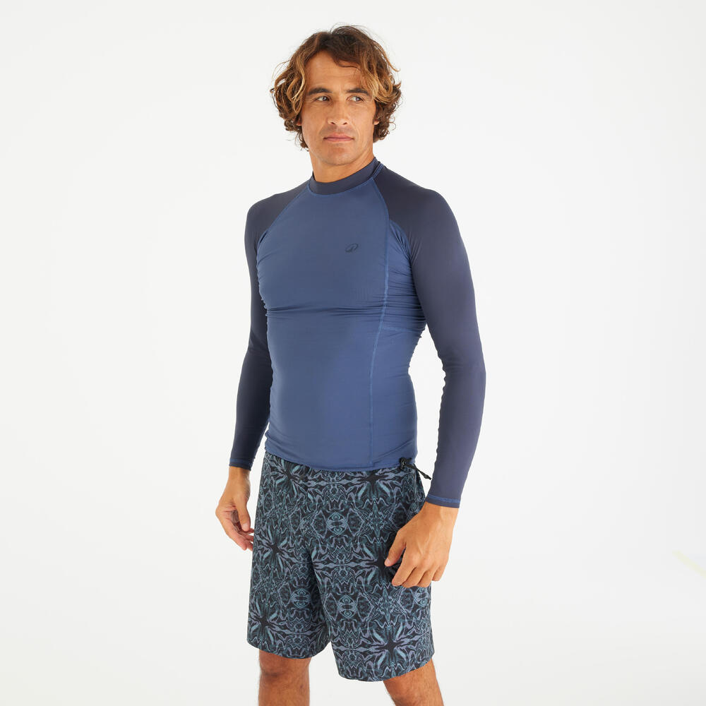 UV-Shirt langarm Surfen Herren UV-Schutz 50+ 500 graublau