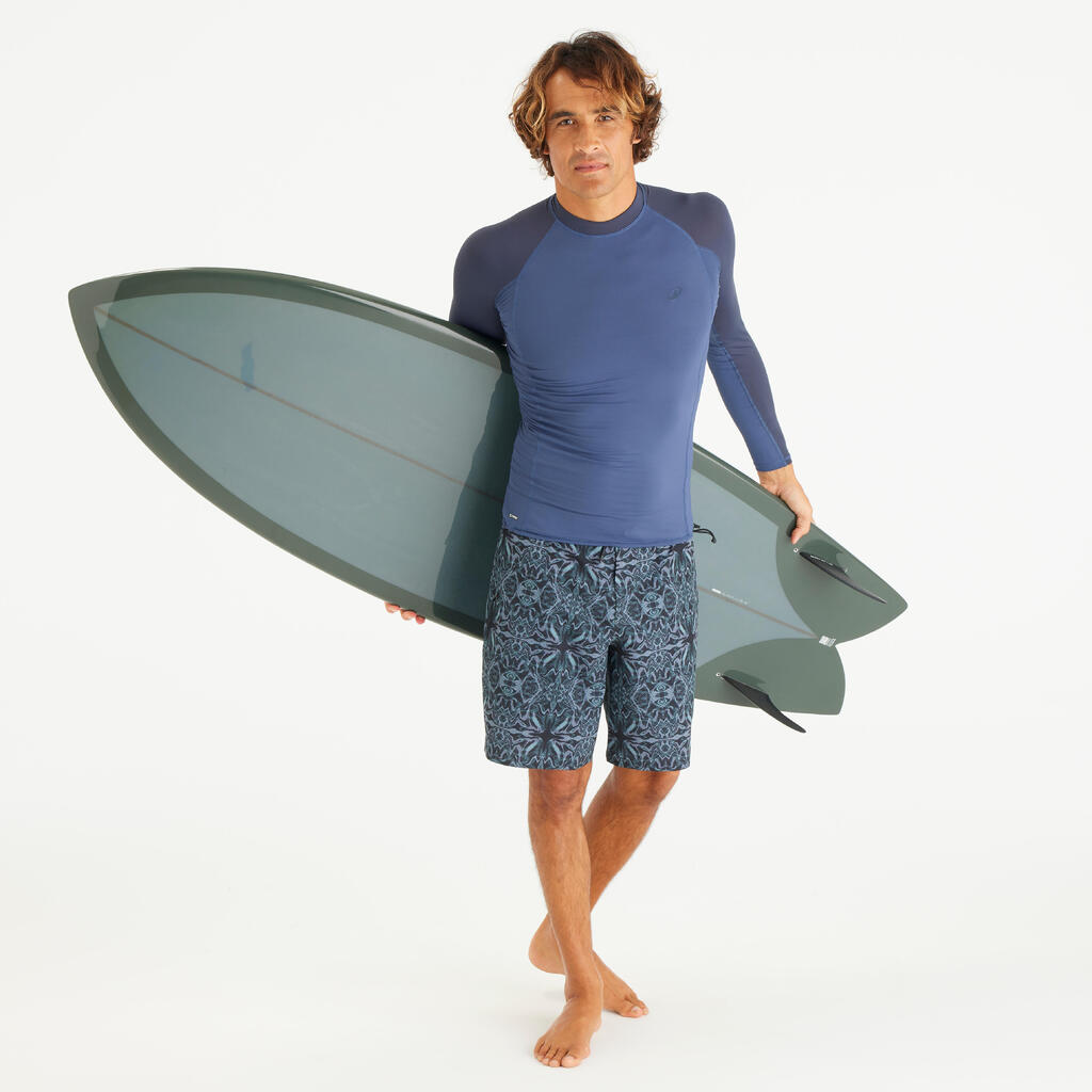 UV-Shirt langarm Surfen Herren UV-Schutz 50+ 500 graublau