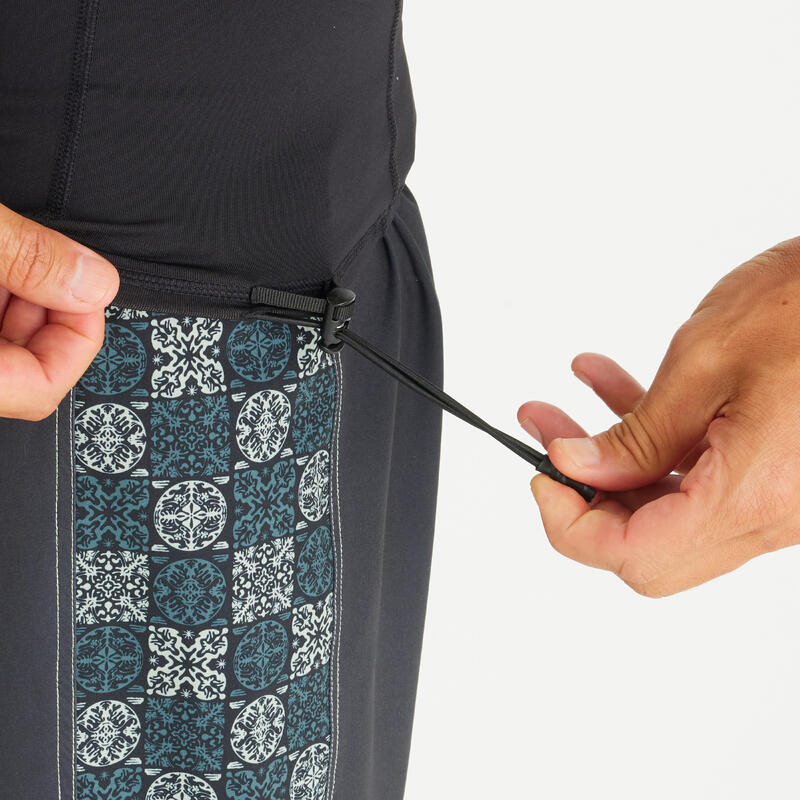 Rashguard met korte mouwen UPF50+ voor surfen heren zwart dambordmotief