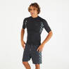 Men’s UPF50+ short-sleeved surf top - smoked black with chequered pattern