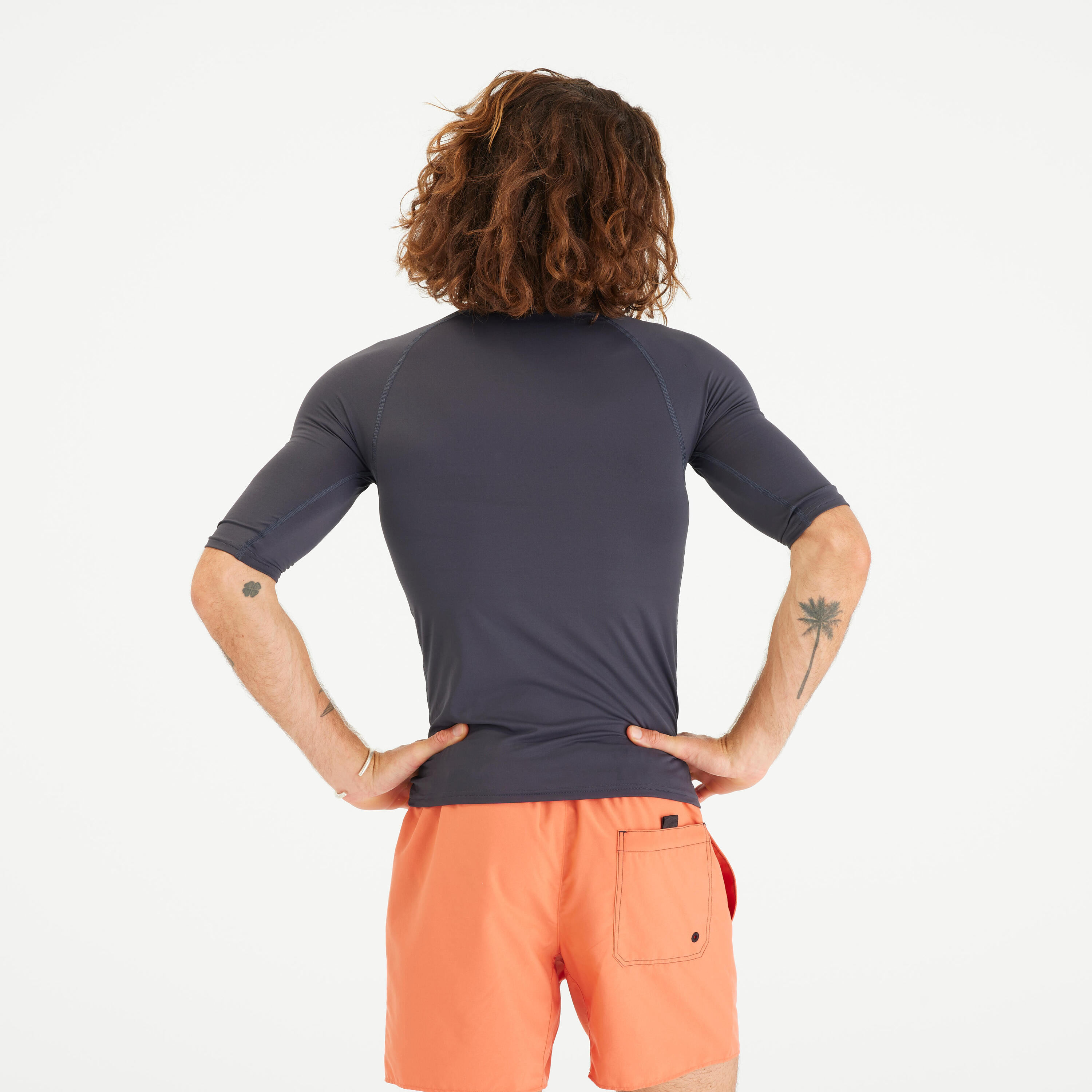 Uv-werende rashguard met korte mouwen voor surfen heren 100 zwart 4/5