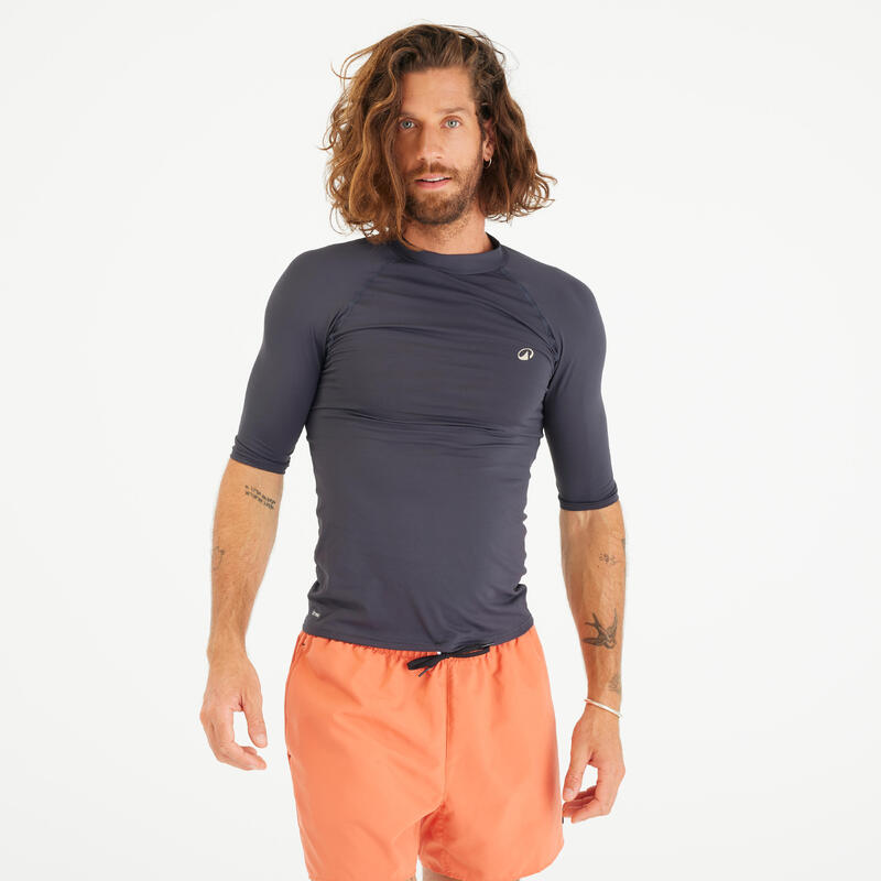 Uv-werende rashguard met korte mouwen voor surfen heren 100 zwart