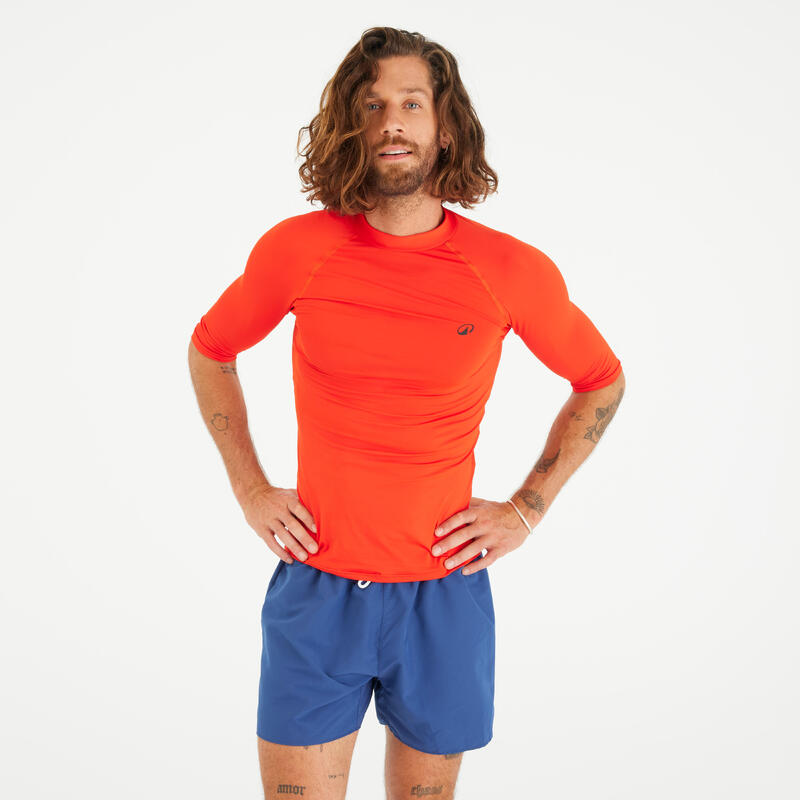 Uv-werende rashguard met korte mouwen voor surfen heren 100 rood